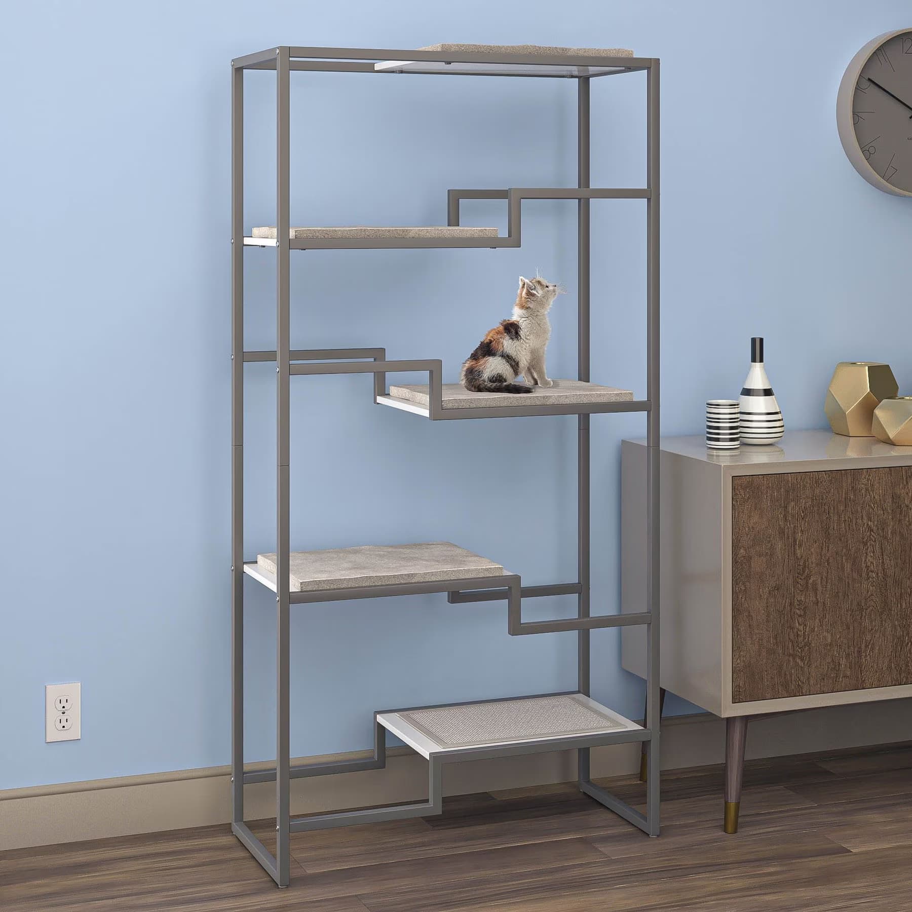 The Refined Feline The Refined Feline Metropolitan 62-in Faux-Fur Cat Tree & Condo, Grey with White