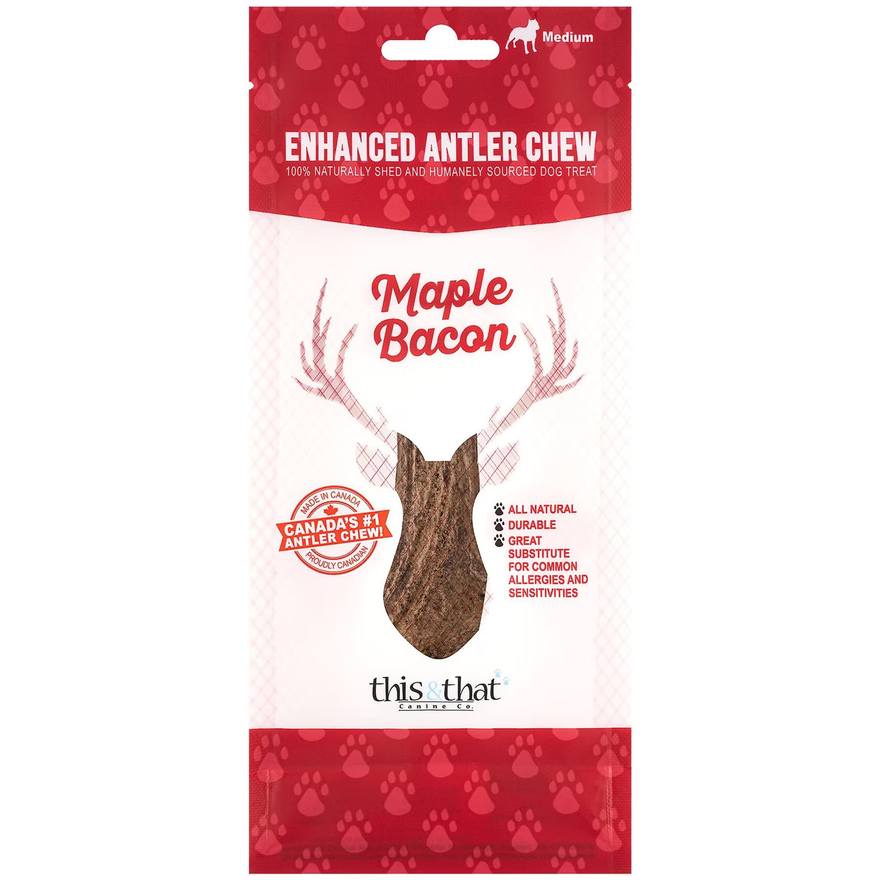 this and that Canine Company this and that Canine Company North Country Natural Shed Maple Bacon Enhanced Split Elk Antler Chew Dog Treat, Medium