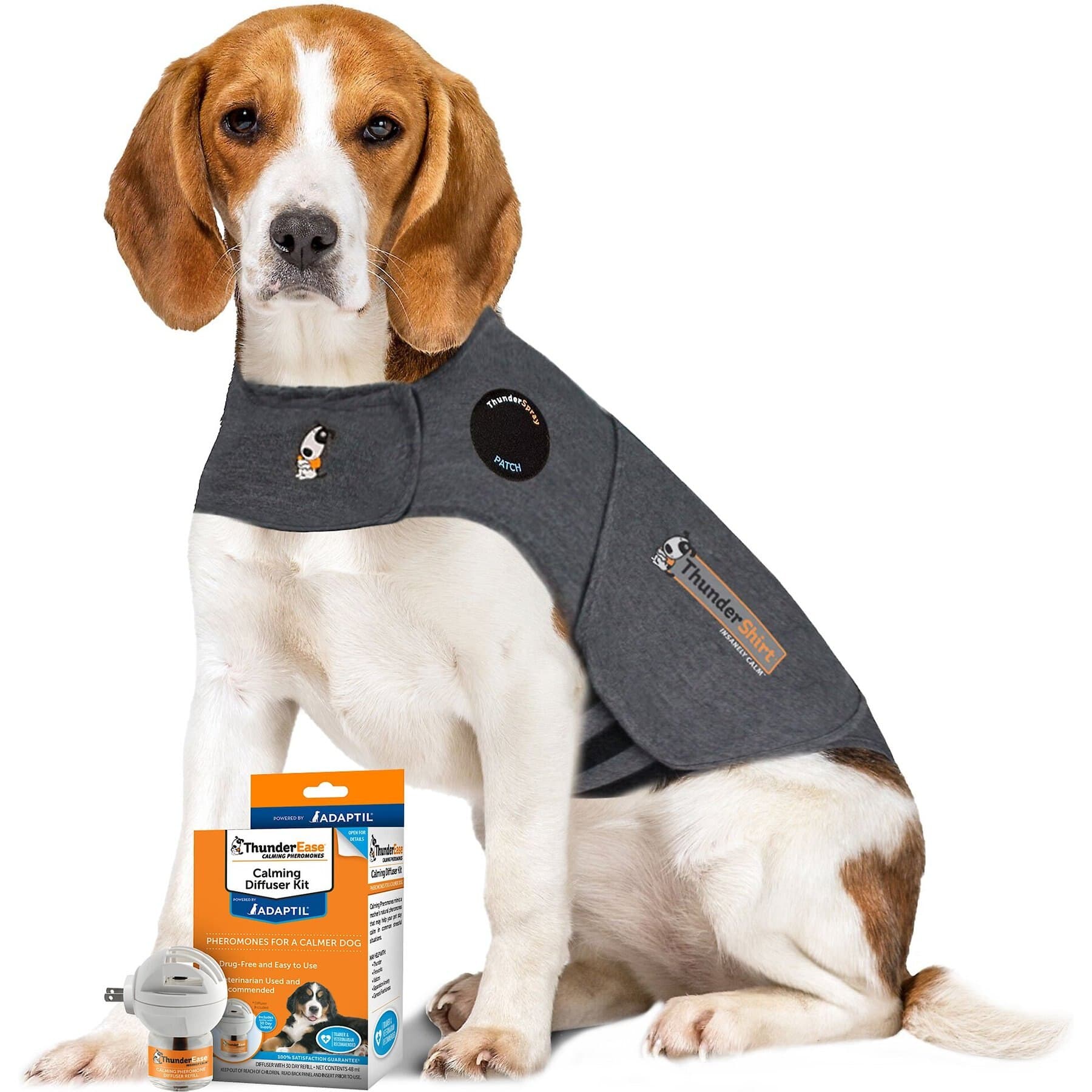 ThunderEase||ThunderShirt ThunderShirt Classic Anxiety & Calming Vest, Heather Grey, Medium + ThunderEase Calming Diffuser for Dogs