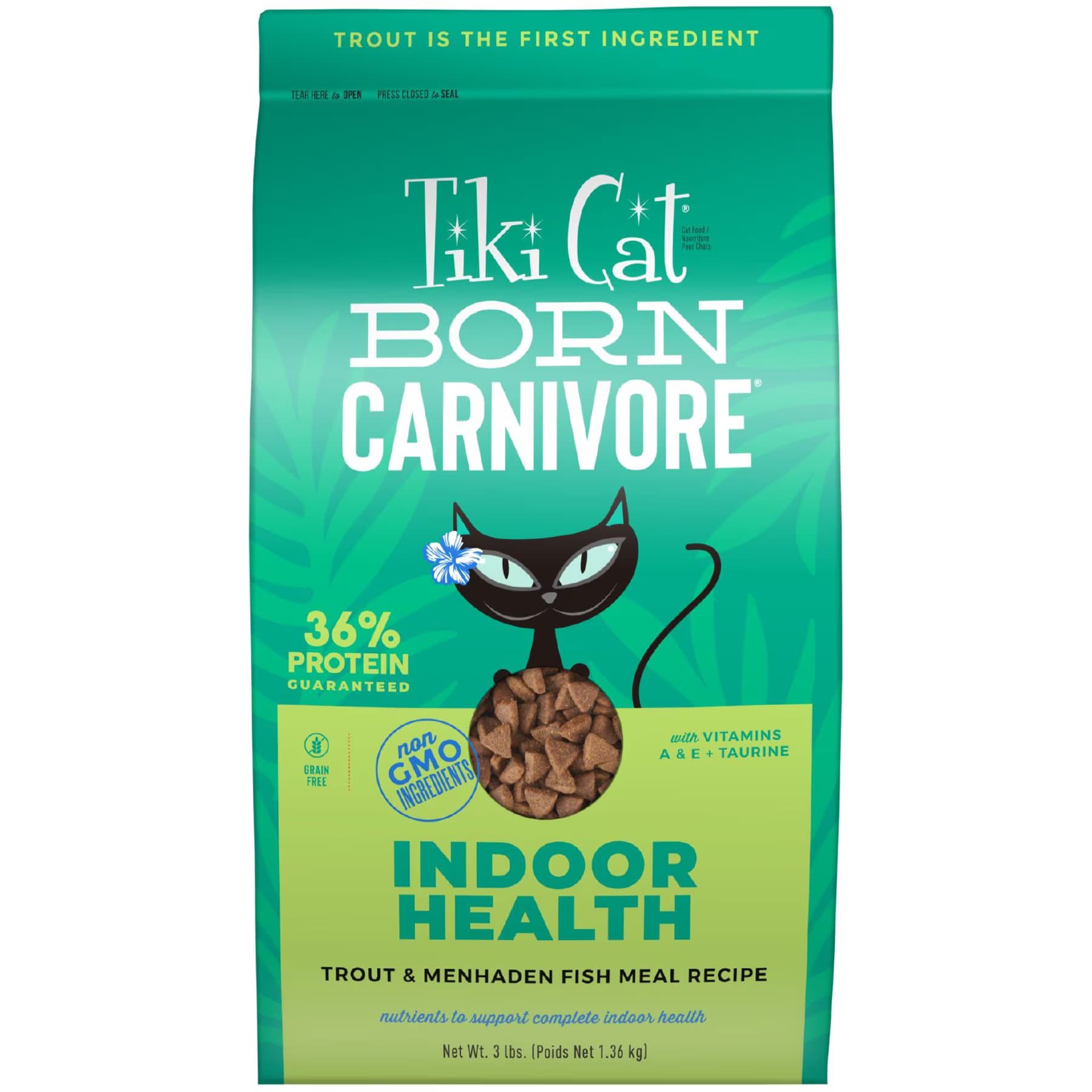 Tiki Cat Tiki Cat Born Carnivore Indoor Health Trout & Menhaden Fish Meal Dry Cat Food, 24-lb bundle