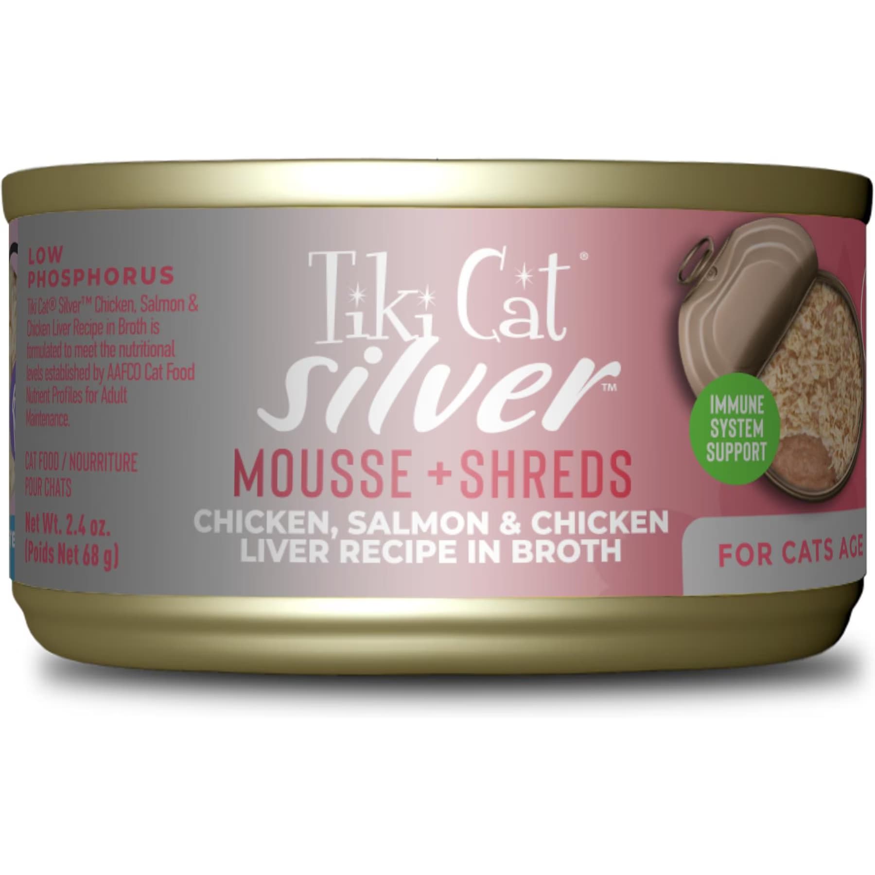 Tiki Cat Tiki Cat Silver Chicken, Salmon & Chicken Liver Mousse & Shreds Grain-Free Wet Cat Food