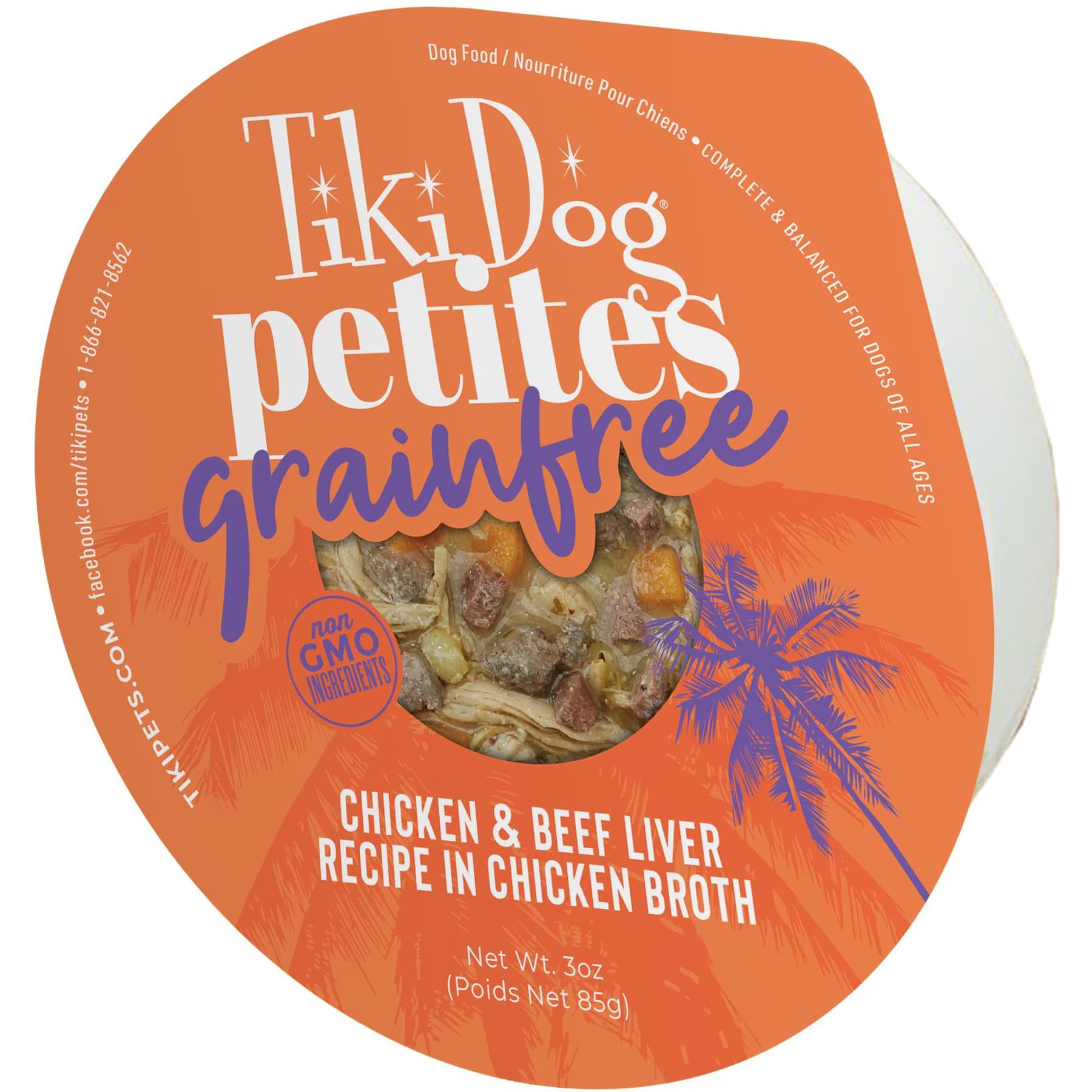 Tiki Dog Tiki Dog Petites Grain-Free Chicken & Beef Liver Wet Dog Food, 3-oz cup