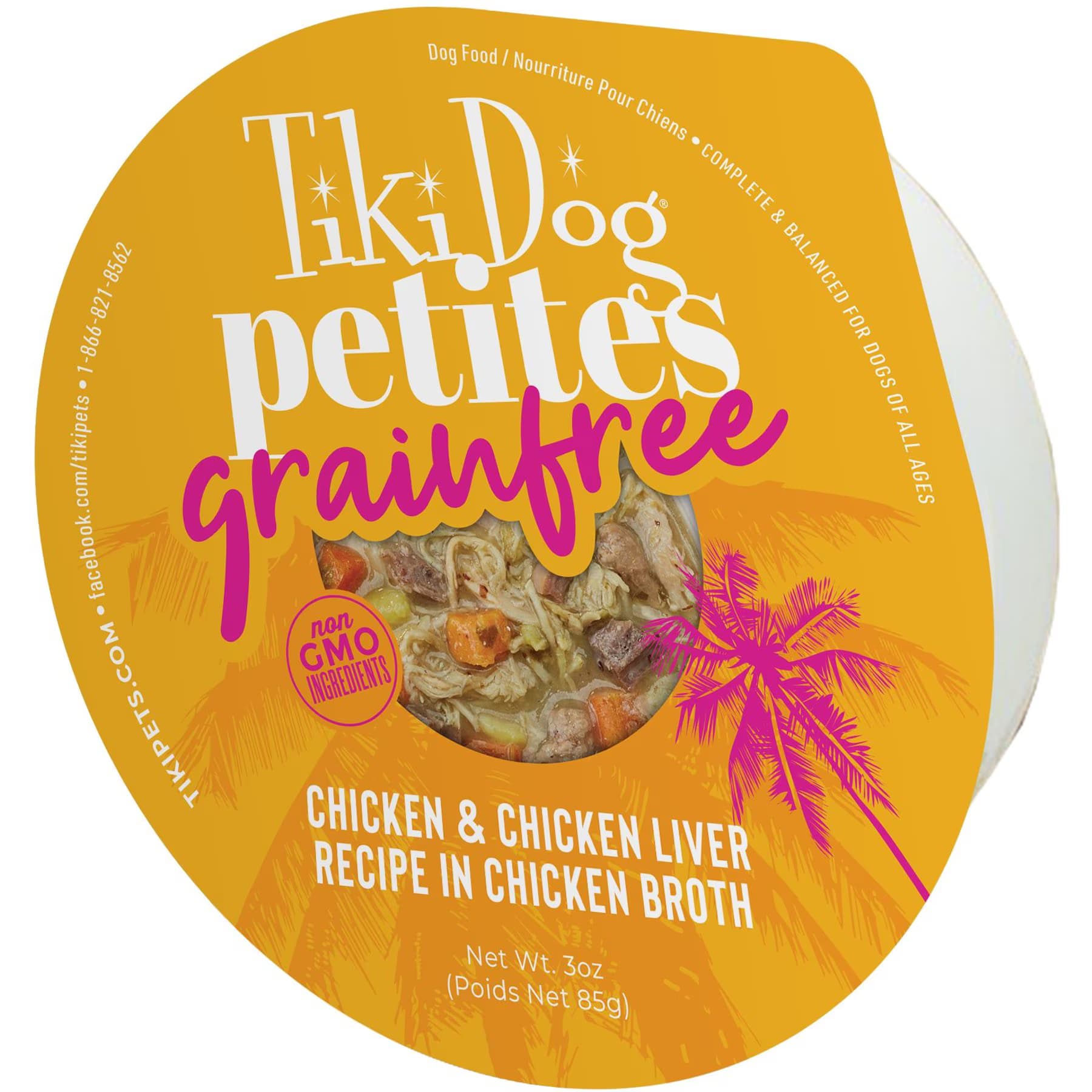 Tiki Dog Tiki Dog Petites Grain-Free Chicken & Chicken Liver Wet Dog Food, 3-oz cup
