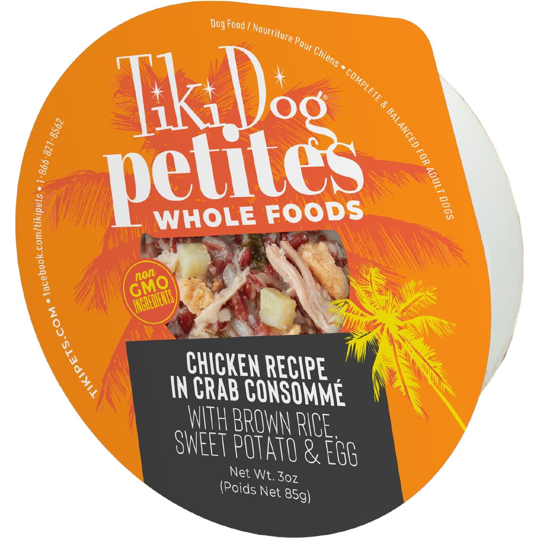 Tiki Dog Tiki Dog Petites Whole Foods Adult NON GMO Chicken Recipe in Crab Consomme Chicken in Crab Consomme Shredded Wet Dog Food, 3-oz cup
