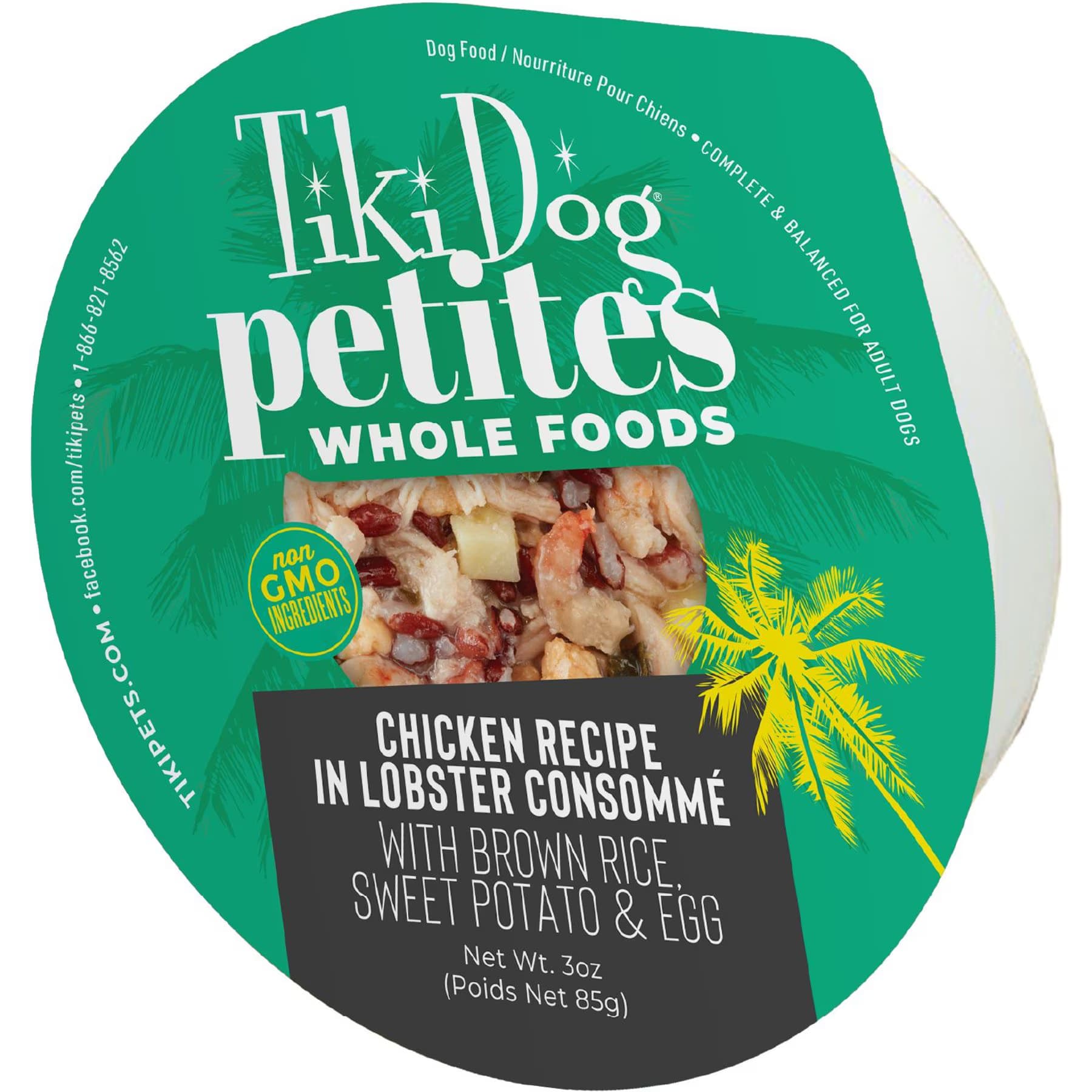 Tiki Dog Tiki Dog Petites Whole Foods Adult NON GMO Chicken Recipe in Lobster Consomme Chicken in Lobster Consomme Shredded Wet Dog Food, 3-oz cup