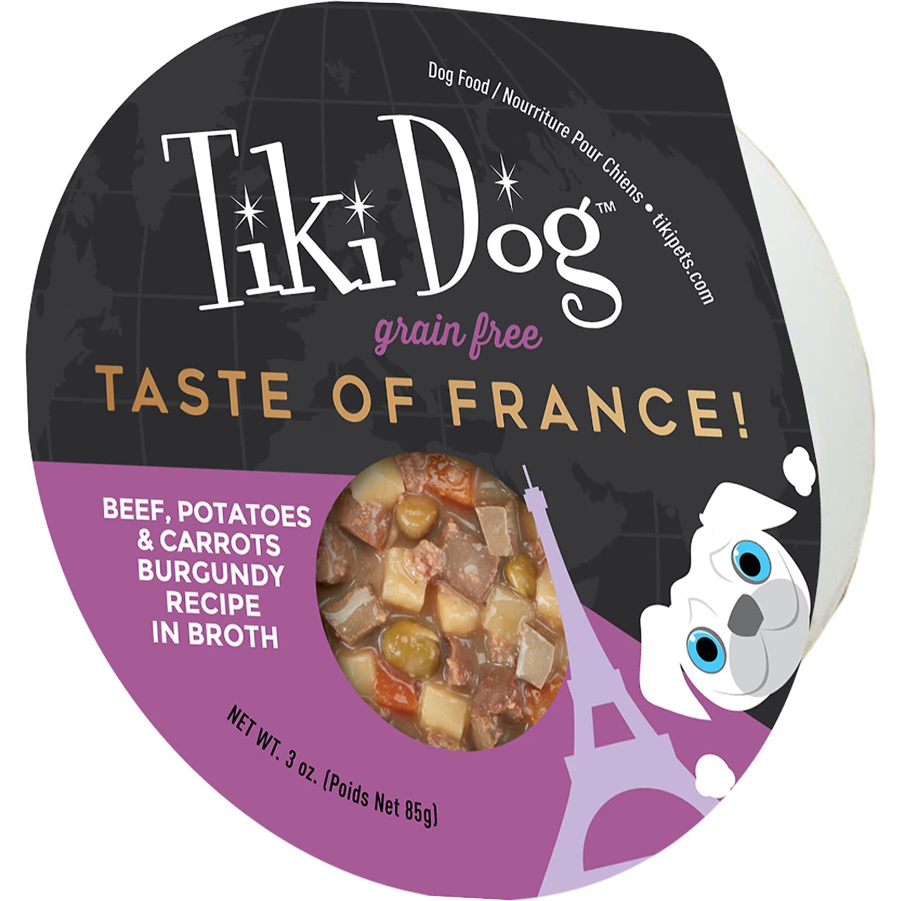 Tiki Dog Tiki Dog Taste of the World France Grain-Free Beef, Potatoes & Carrots Burgundy Recipe Taste of France Wet Dog Food, 3-oz cup