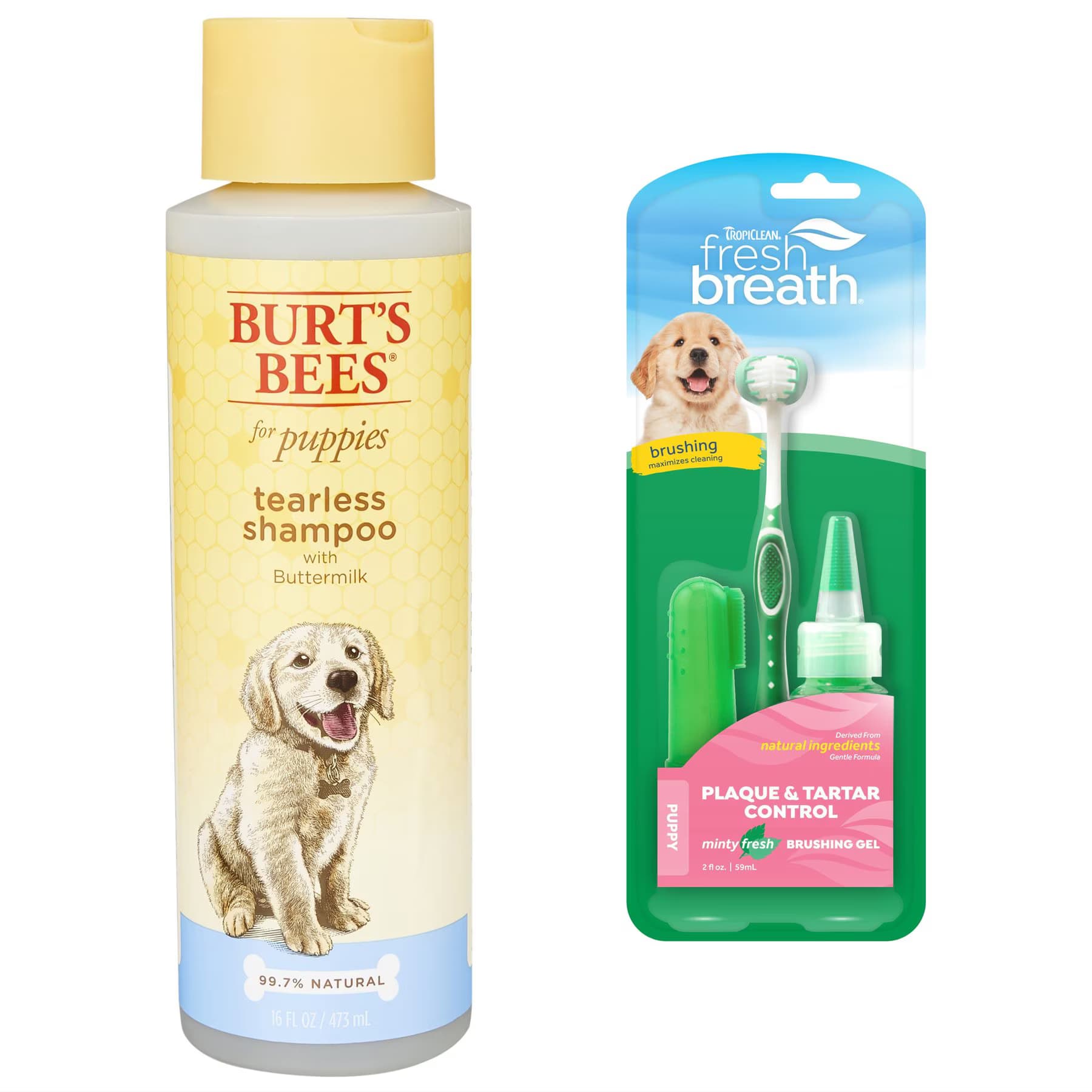TropiClean||Burt's Bees TropiClean Fresh Breath Puppy Oral Care Kit + Burt's Bees Tearless Puppy Shampoo with Buttermilk for Dogs