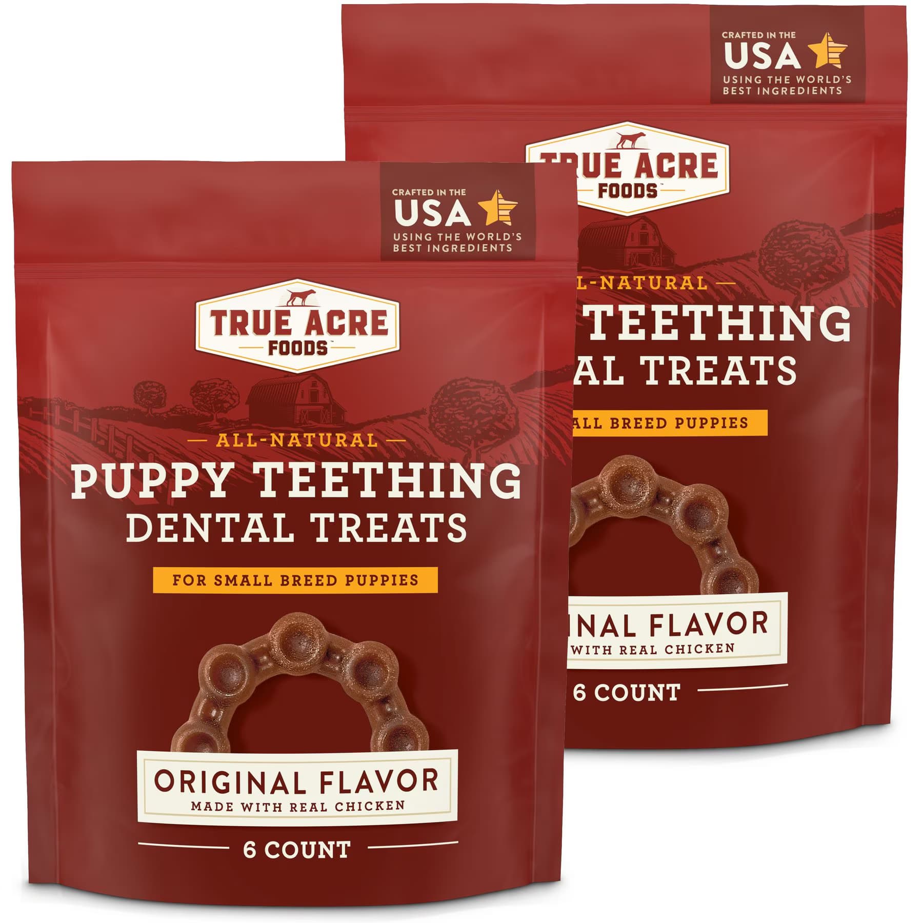 True Acre Foods True Acre Foods Small Breed Puppy Dental Teething Treat, Original Flavor with Real Chicken Dog Treats