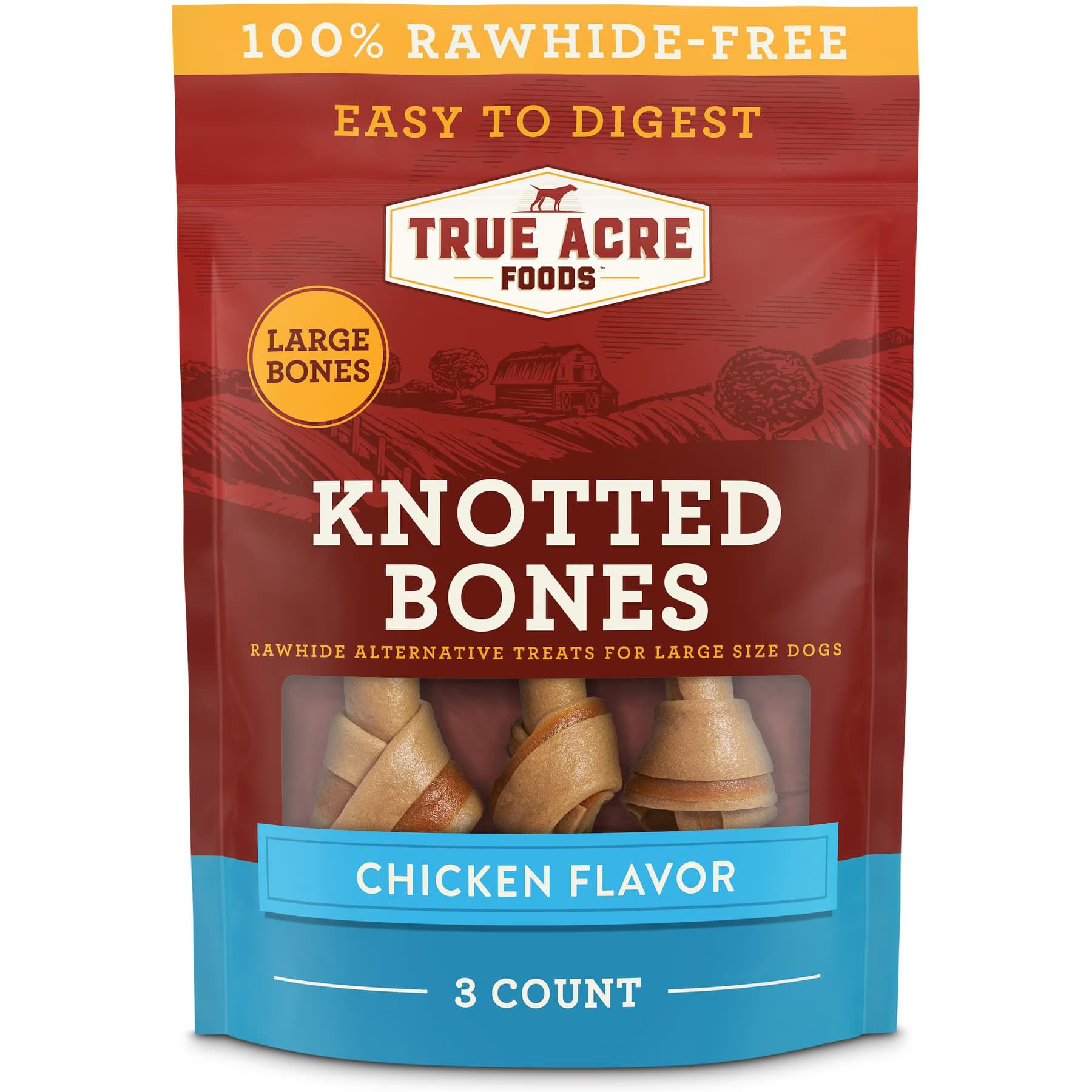 True Acre Foods True Acre Foods, Rawhide-Free, Knotted Bones, with Natural Chicken Flavor Dog Treats, Large