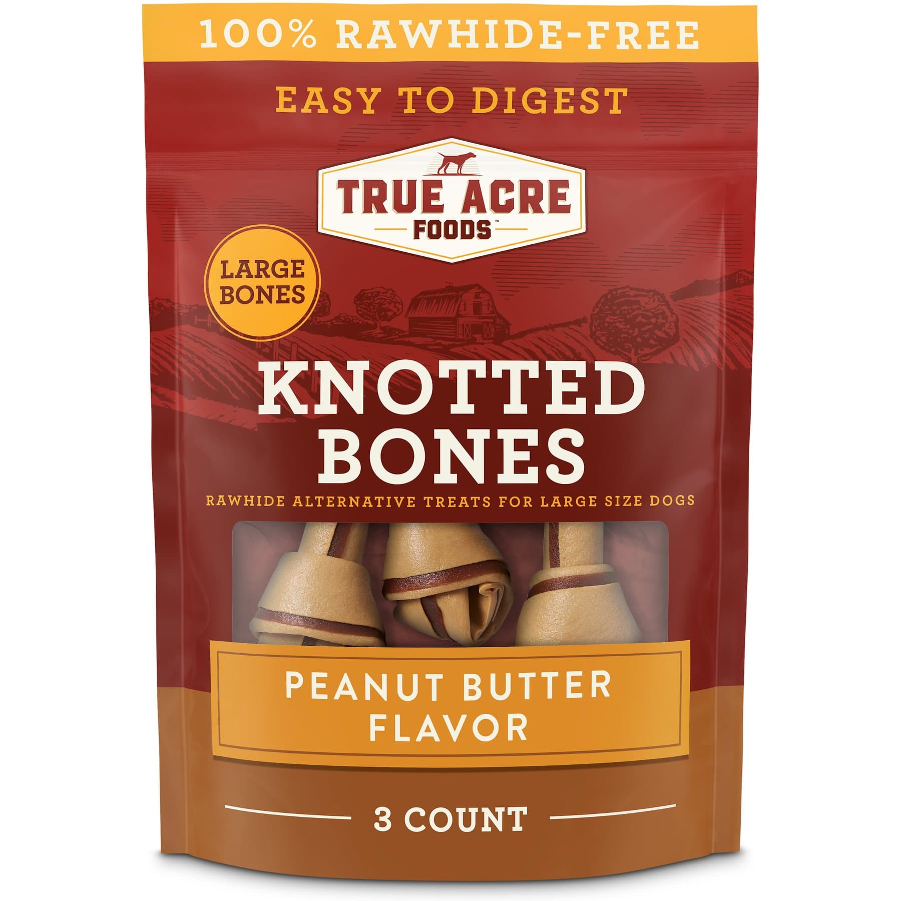 True Acre Foods True Acre Foods, Rawhide-Free, Knotted Bones, with Natural Peanut Butter Flavor Dog Treats, Large