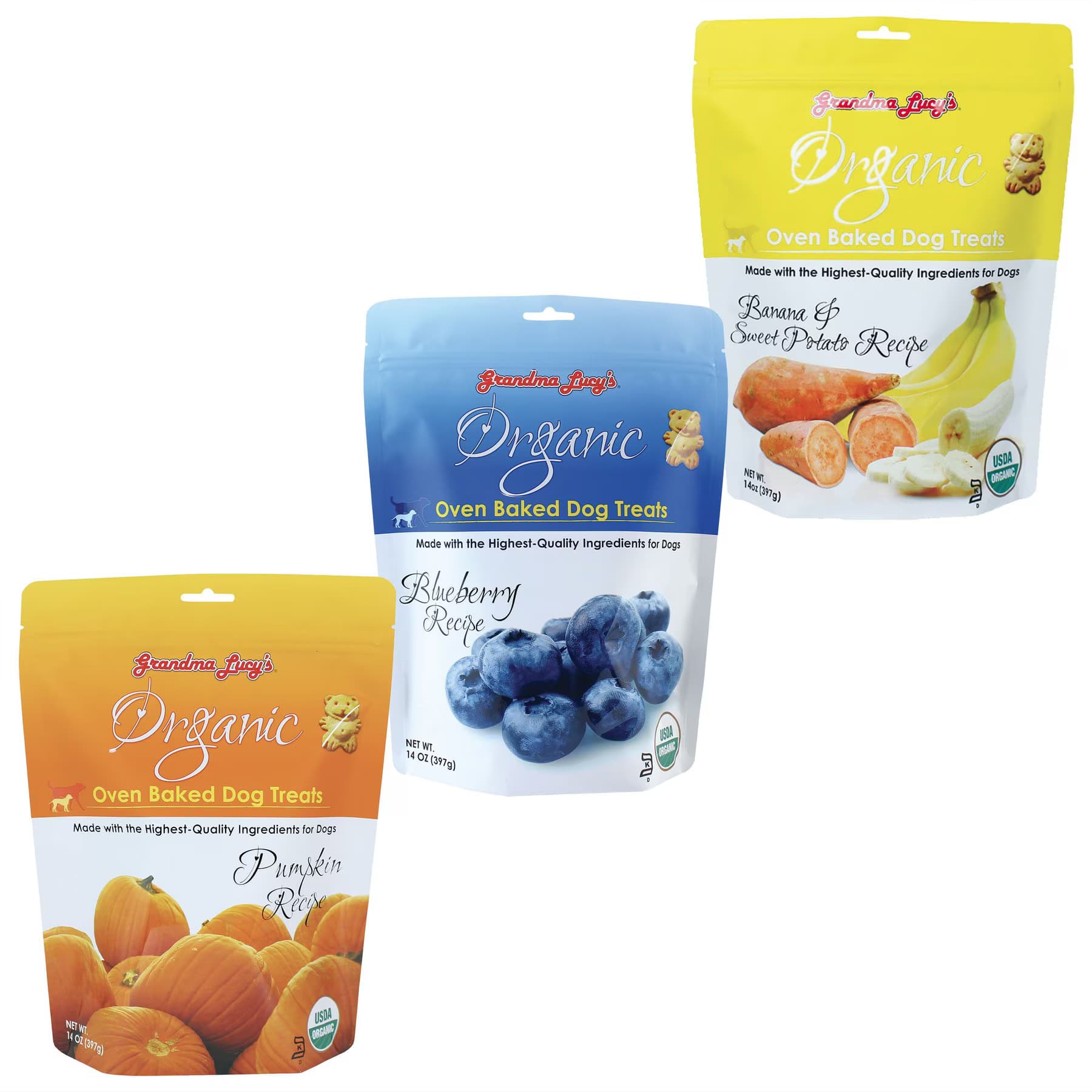 Grandma Lucy's Variety Pack – Grandma Lucy’s Organic Pumpkin Oven Baked Dog Treats, Blueberry & Banana & Sweet Potato Flavors