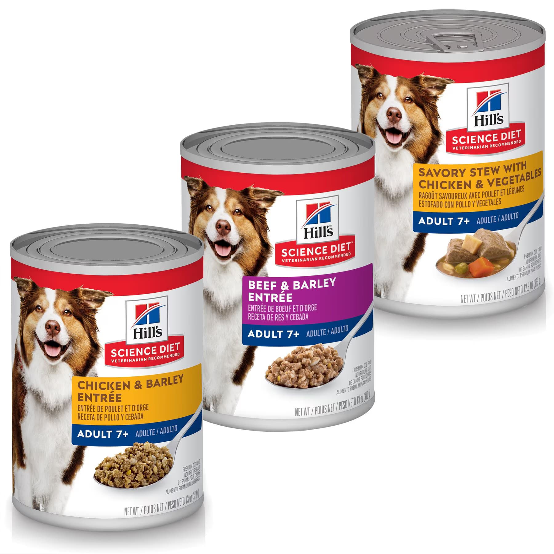 Hill's Science Diet Variety Pack – Hill’s Science Diet 7+ Chicken & Barley Entree Canned Dog Food, Beef & Barely & Chicken & Vegetables Flavors