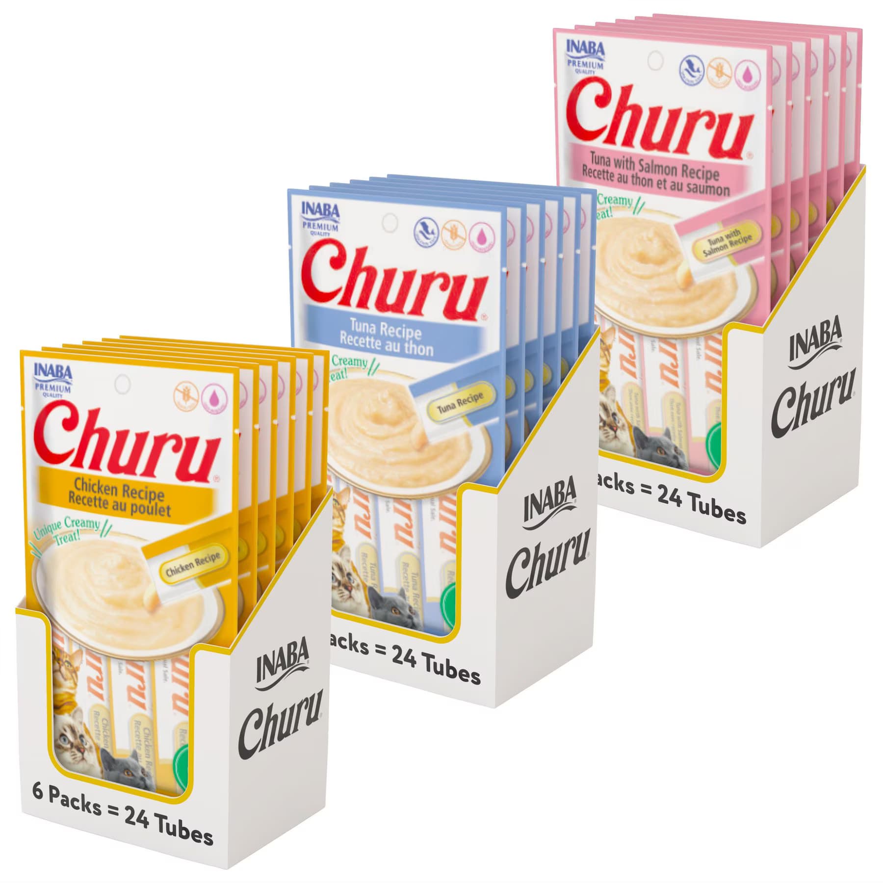 Inaba Variety Pack – Inaba Churu Grain-Free Chicken Puree Lickable Cat Treat, Tuna & Salmon Flavors