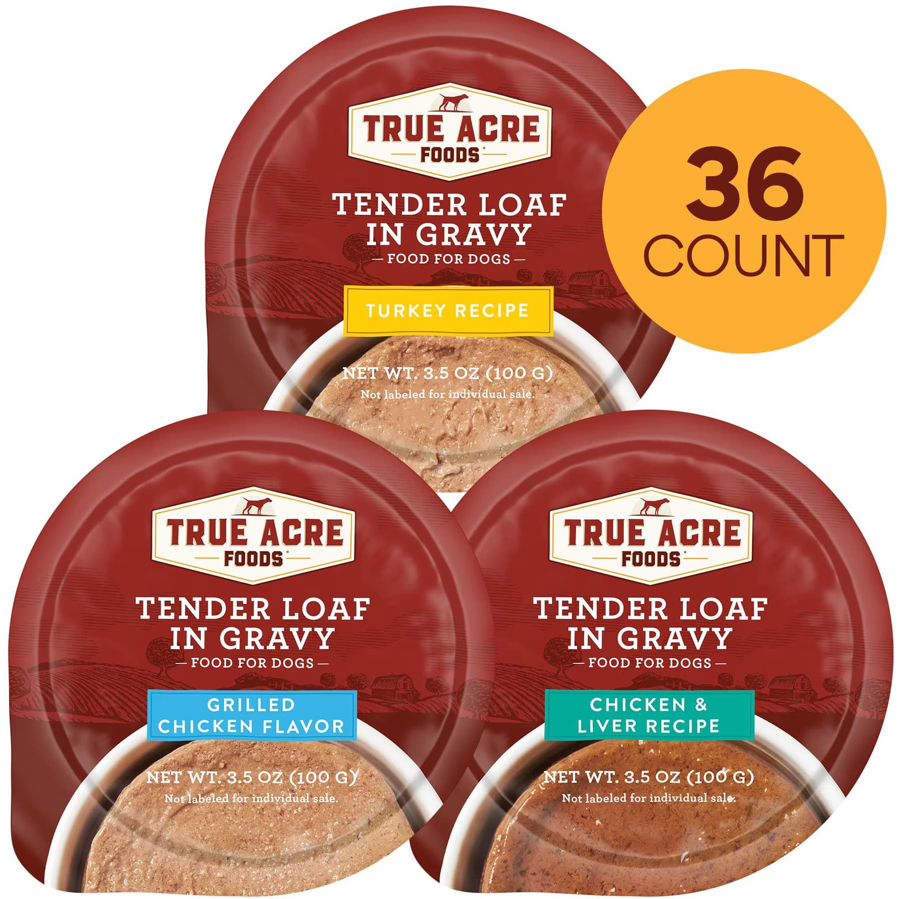 True Acre Foods Variety Pack – True Acre Foods Tender Loaf in Gravy Wet Dog Food Cups, Chicken & Liver Recipe, Turkey Recipe & Grilled Chicken Flavor, 3.5-oz