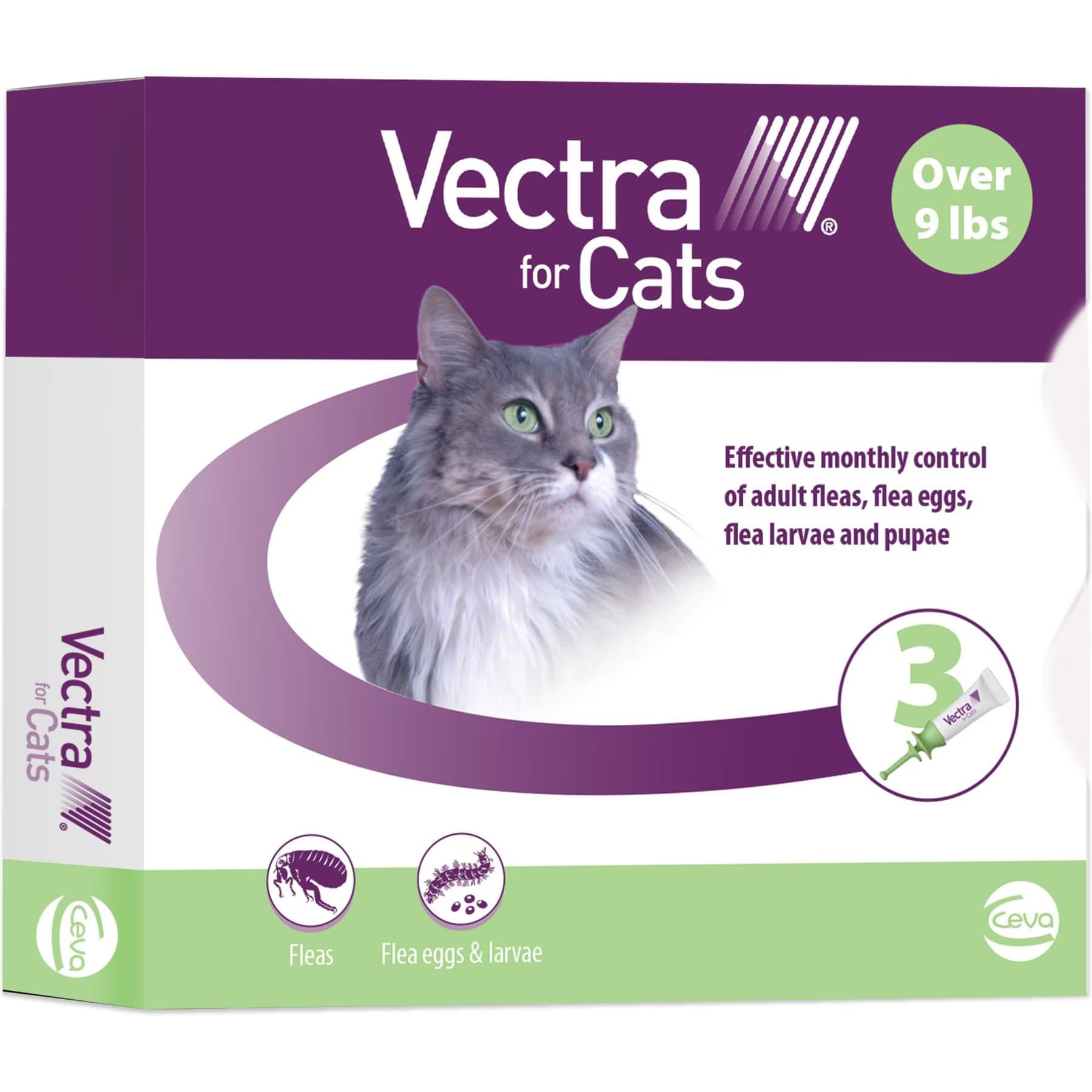 Vectra Vectra Flea Spot Treatment for Cats & Kittens, over 9 lbs, (Green Box), 3 Doses (3-mos. supply)