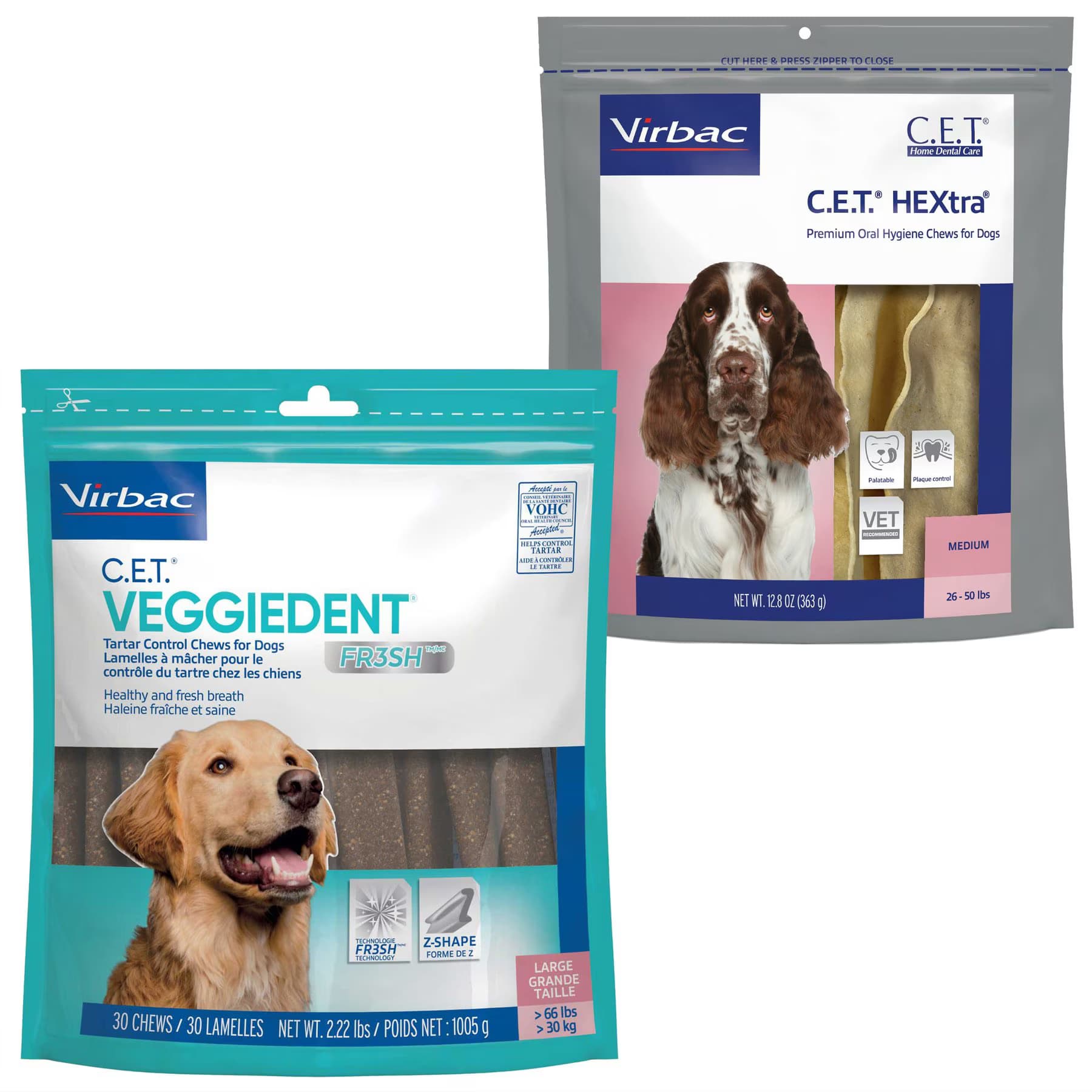Virbac Virbac C.E.T. HEXtra for Large Dogs + VeggieDent Fr3sh Dental Chews for Large Dogs