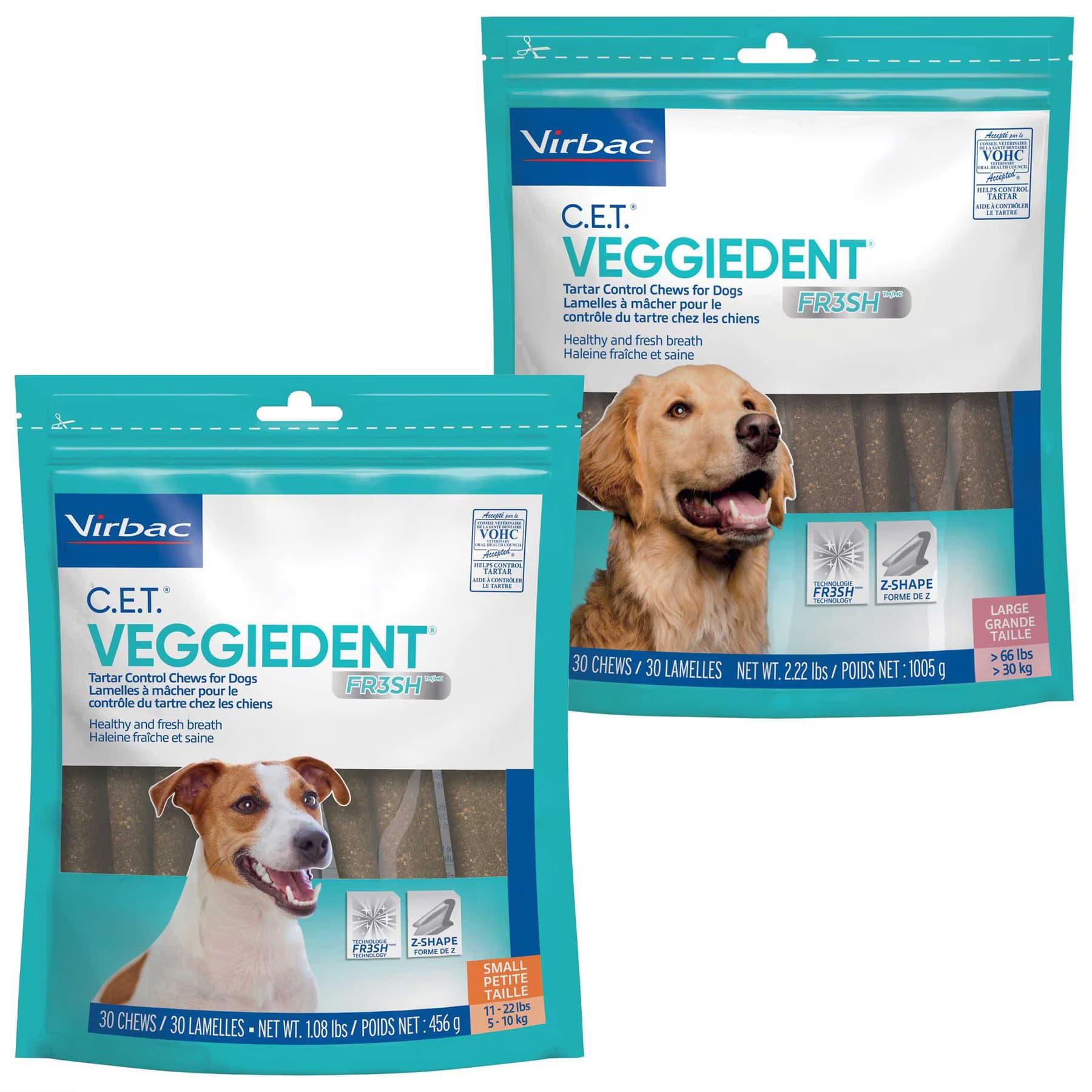 Virbac Virbac C.E.T. VeggieDent Fr3sh for Small Dogs + Dental Chews for Large Dogs