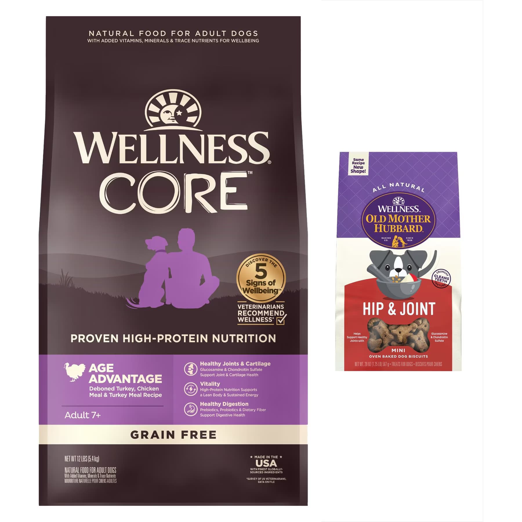 Wellness||Old Mother Hubbard Wellness CORE Grain-Free Senior Deboned Turkey Recipe Dry Dog Food