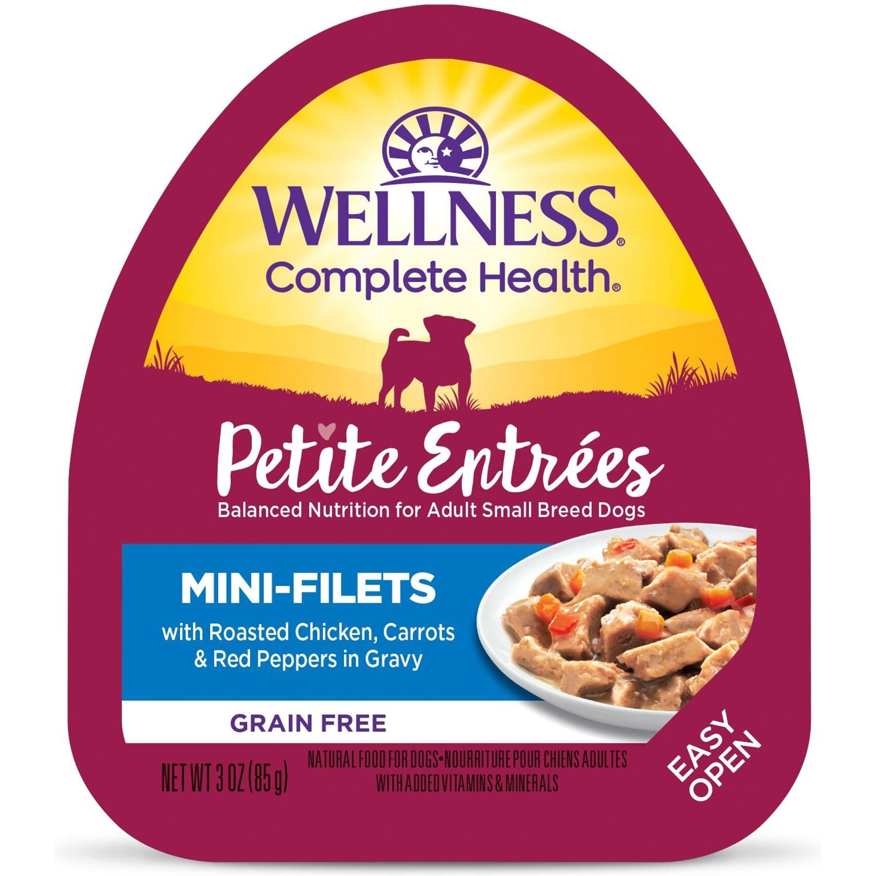 Wellness Wellness Complete Health Petite Entrees Adult Small Breed Grain-Free Chicken, Carrots & Red Peppers Mini-Filets Wet Dog Food, 3-oz cup