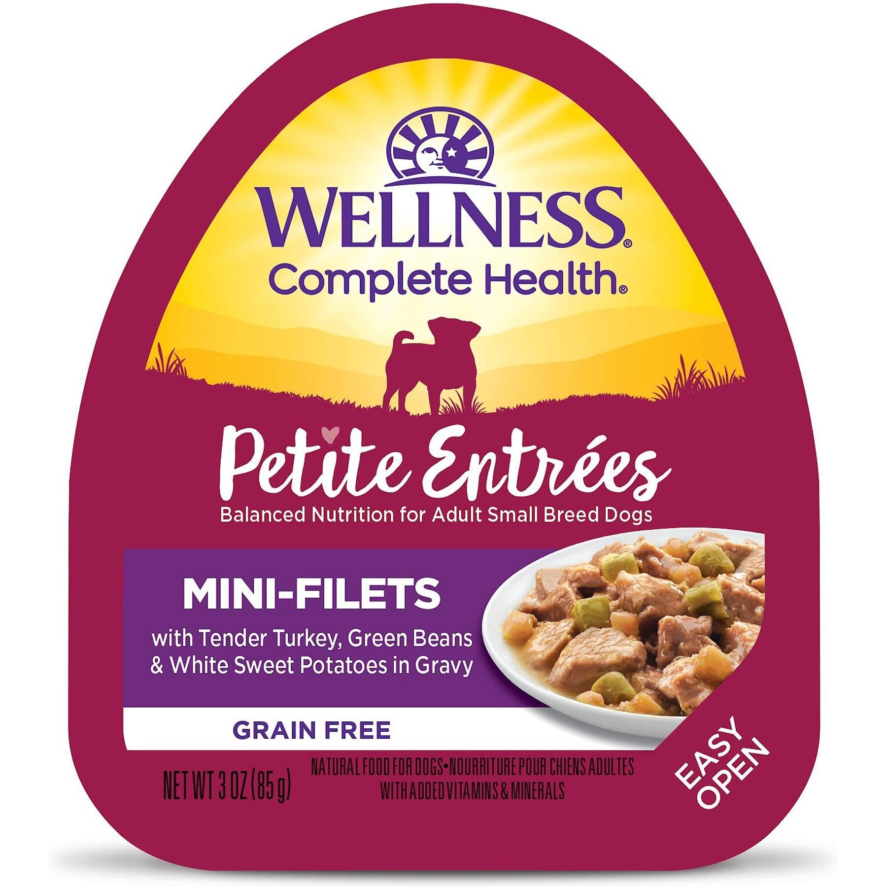 Wellness Complete Health Petite Entrees Adult Small Breed Grain-Free Turkey, Green Beans & Sweet Potato Mini-Filets Wet Dog Food, 3-oz cup — view 2