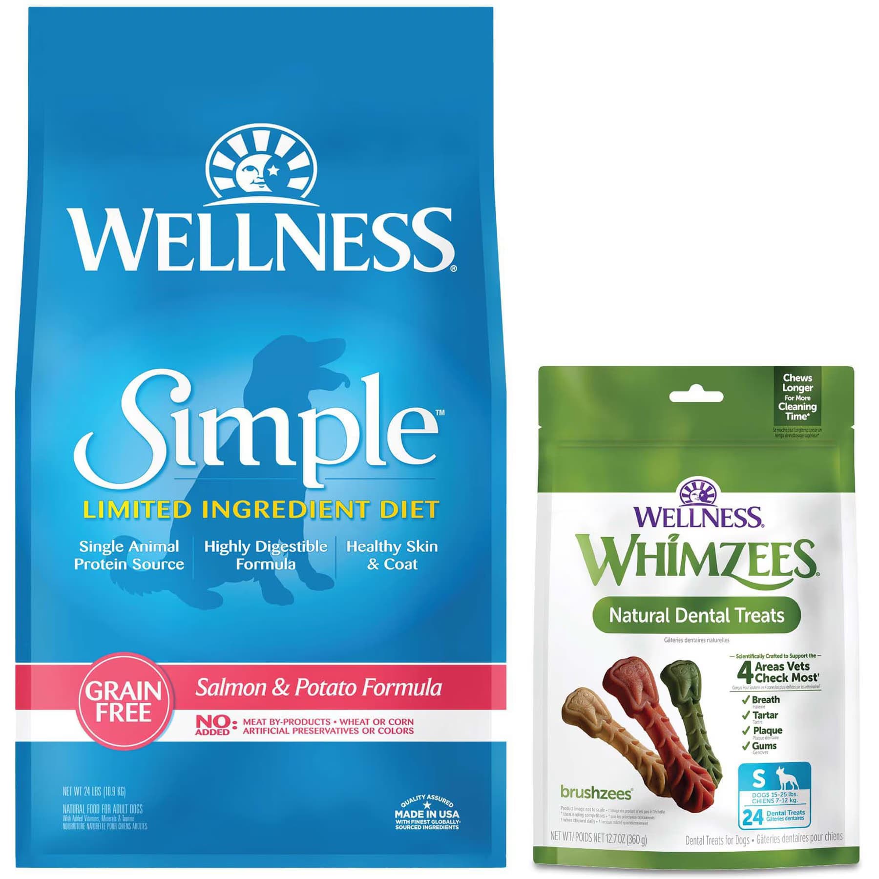 WHIMZEES||Wellness Wellness Simple Limited Ingredient Diet Grain-Free Salmon & Potato Formula Dry Dog Food