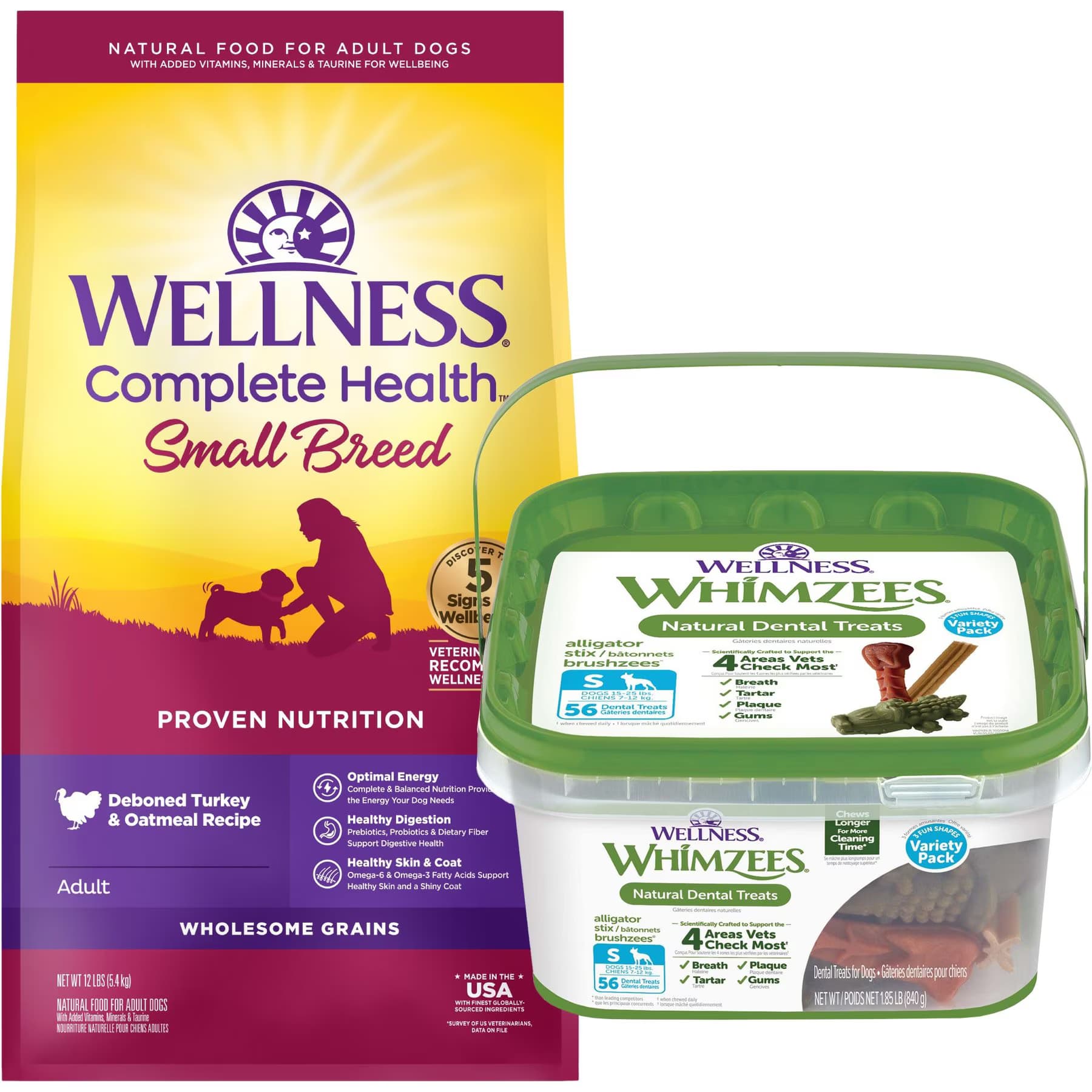 WHIMZEES||Wellness Wellness Small Breed Complete Health Adult Turkey & Oatmeal Recipe Dry Dog Food