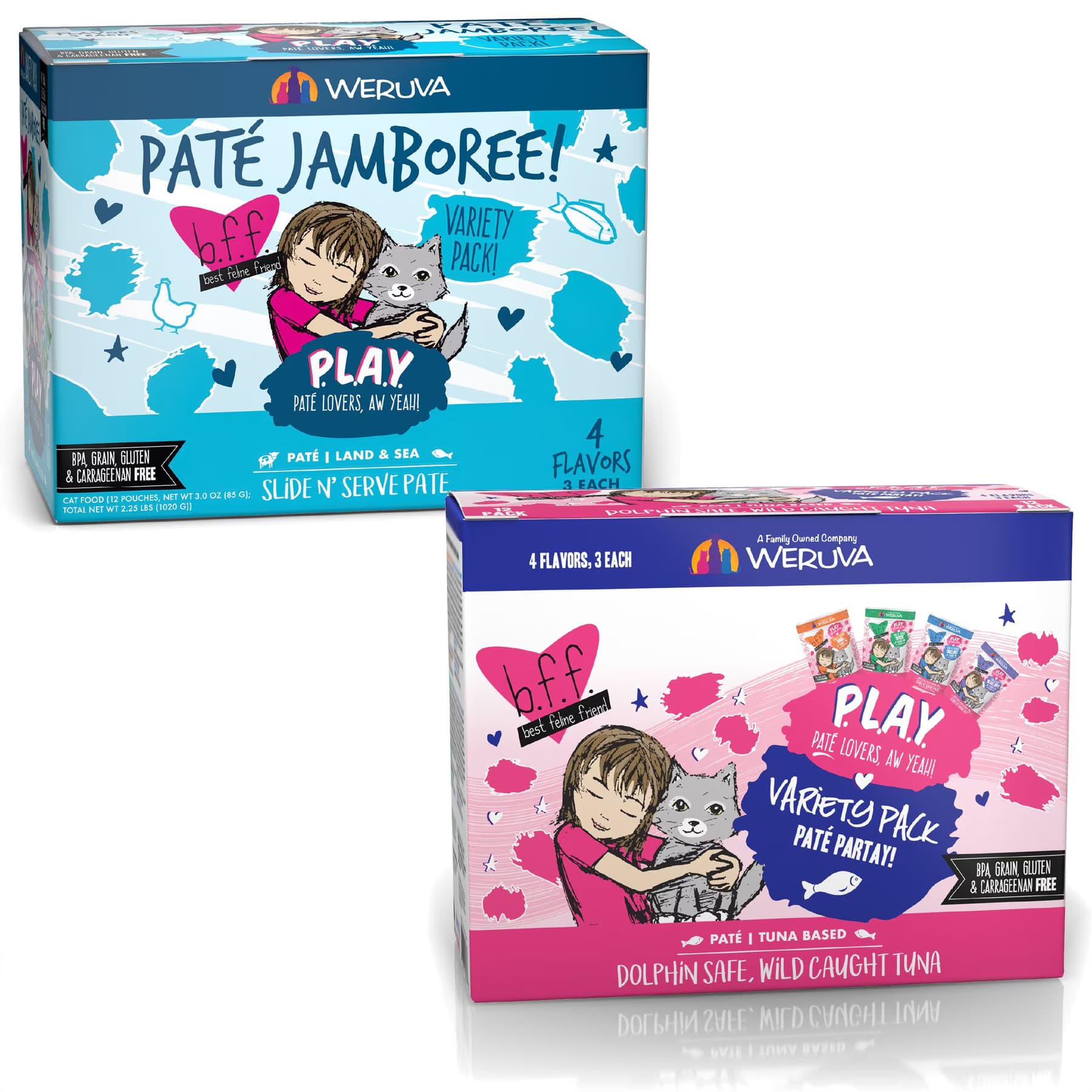 BFF Weruva Best Feline Friend Paté Lovers, Aw Yeah! Paté Jamboree! Variety Pack + BFF Play Pate Lovers Pate Partay Variety Pack Wet Cat Food