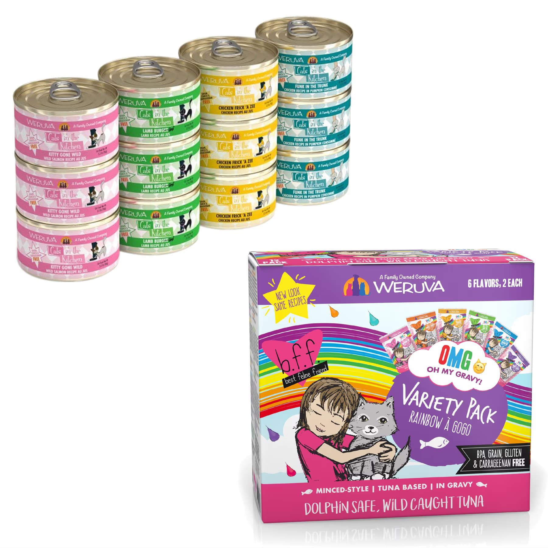 BFF||Weruva Weruva Cats in the Kitchen Cuties Variety Pack + BFF Rainbow A Gogo Variety Pack Wet Cat Food Pouches