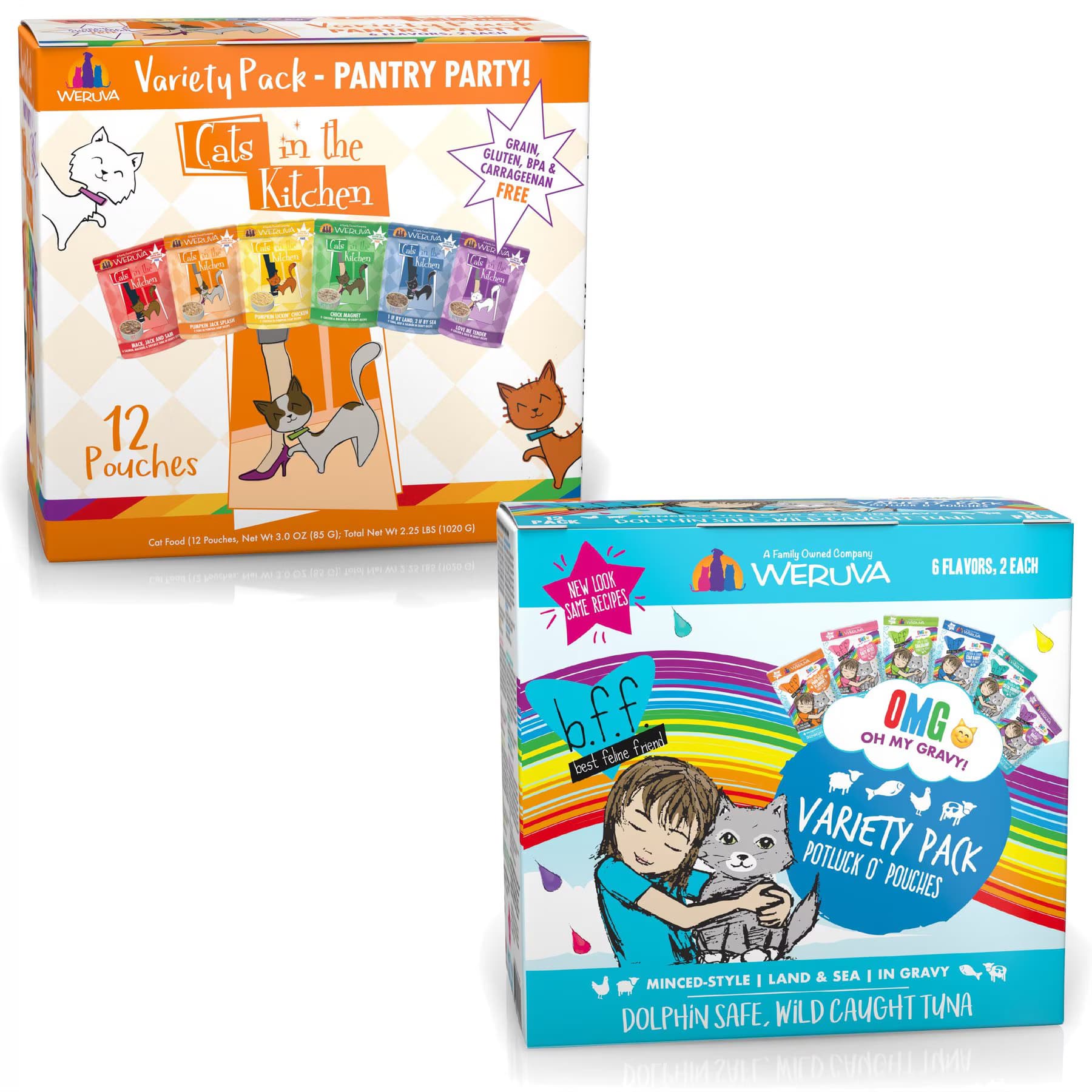 BFF||Weruva Weruva Cats in the Kitchen Variety Pack + BFF OMG Potluck O' Pouches Variety Pack Cat Food Pouches