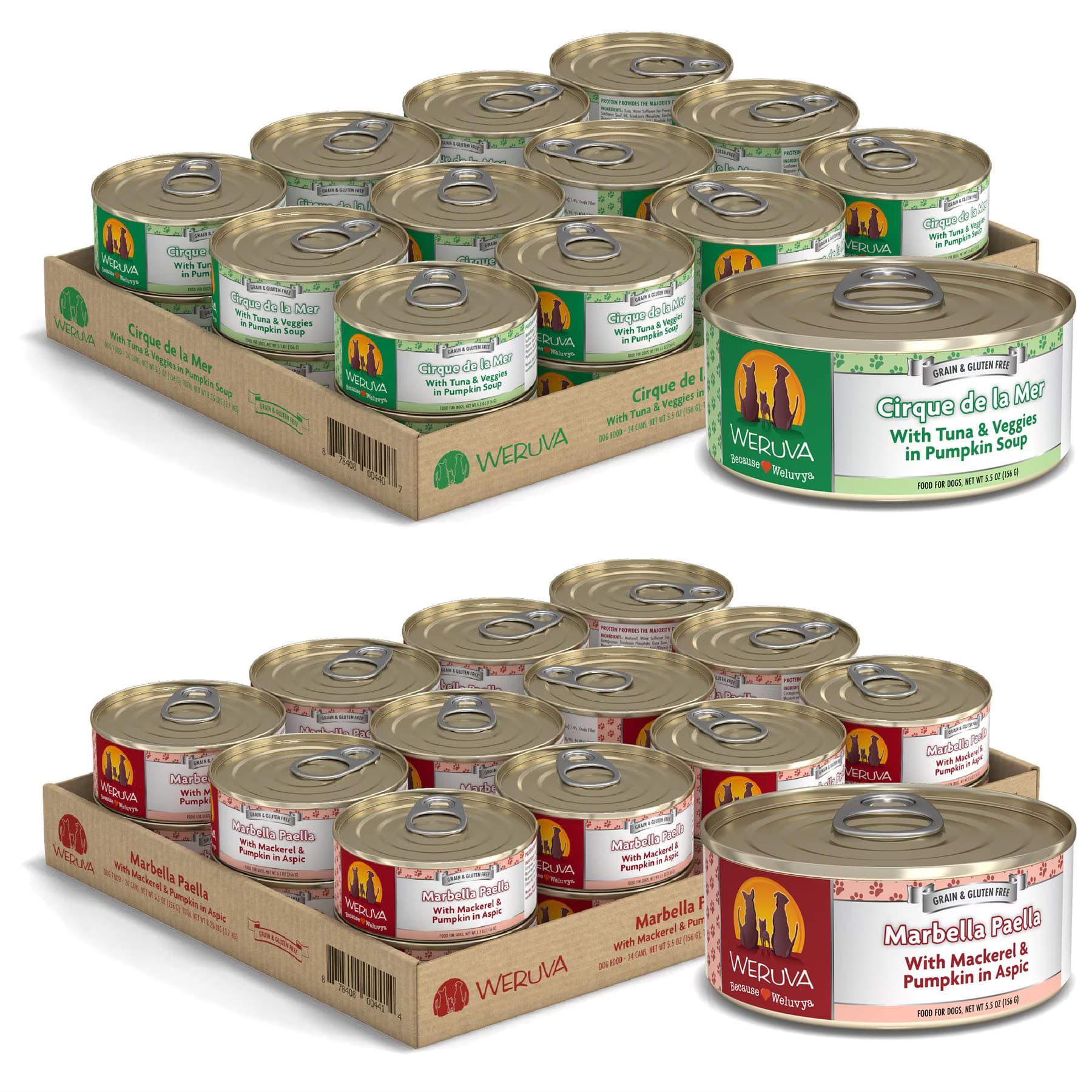 Weruva Weruva Cirque De La Mer with Tuna & Veggies in Pumpkin Soup + Marbella Paella with Mackerel & Pumpkin in Aspic Canned Dog Food