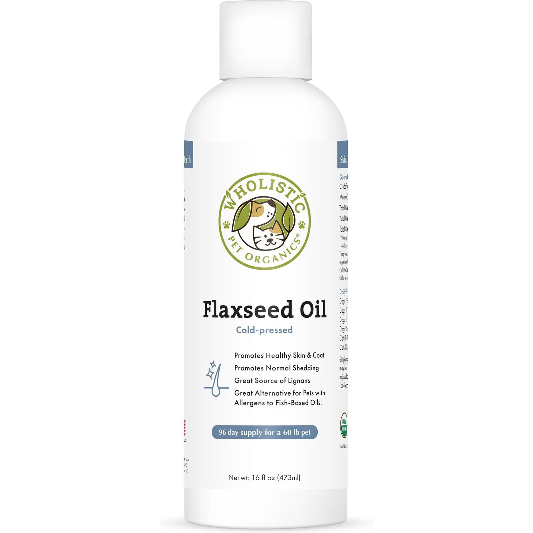 Wholistic Pet Organics Wholistic Pet Organics Flax Seed Oil Dog & Cat Supplement, 16-fl oz bottle