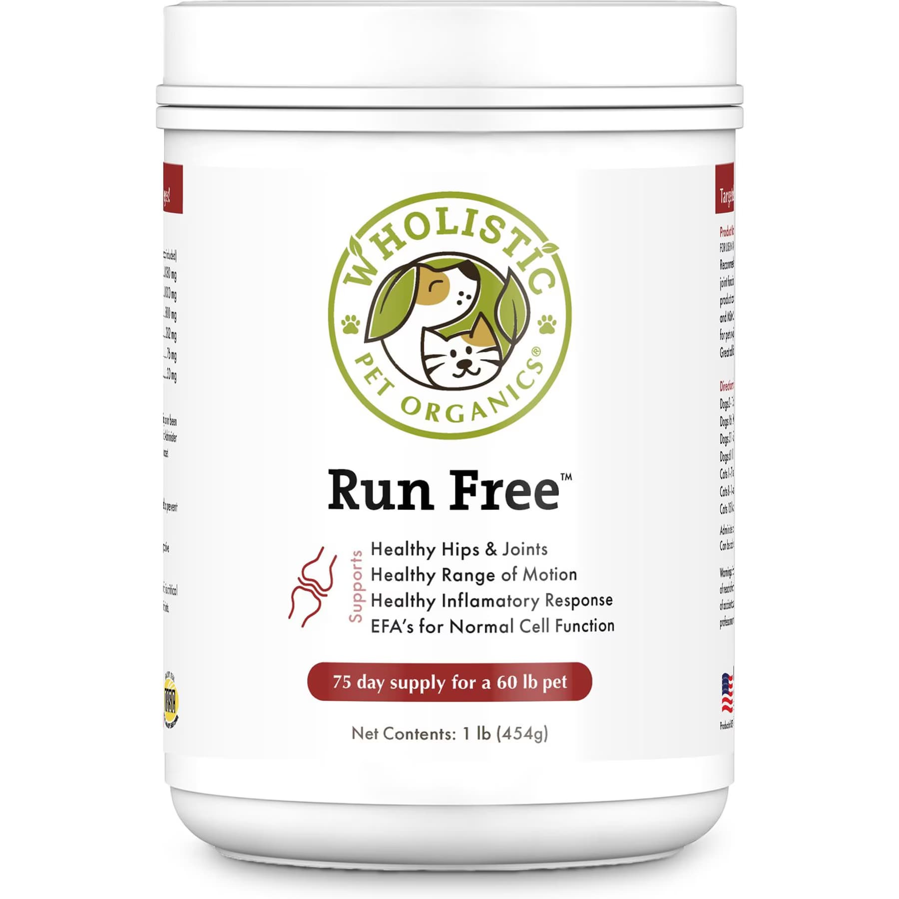 Wholistic Pet Organics Run Free Powder Supplement for Dogs & Cats, 8-oz jar — view 2