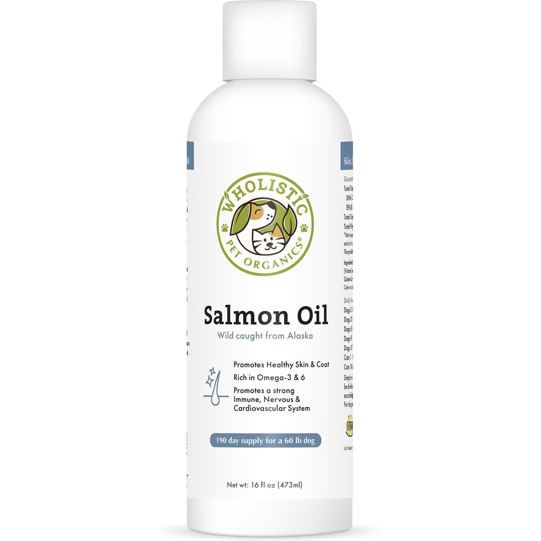 Wholistic Pet Organics Wholistic Pet Organics Wild Salmon Oil Omega Support for Dogs & Cats Supplement, 16-fl oz