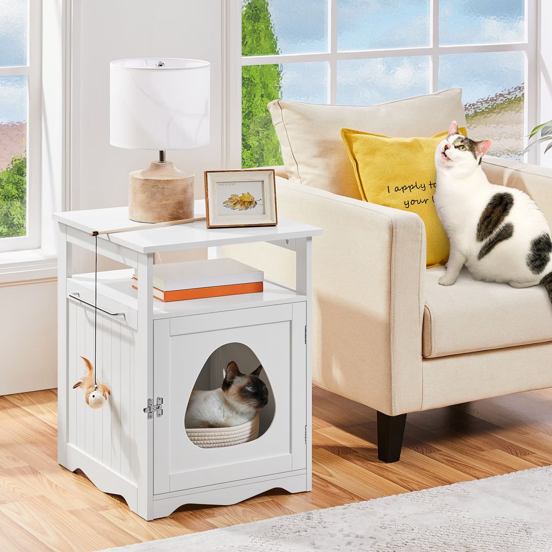 Yaheetech Yaheetech Box Furniture with Open Shelf Cat Litter Box, White, Medium