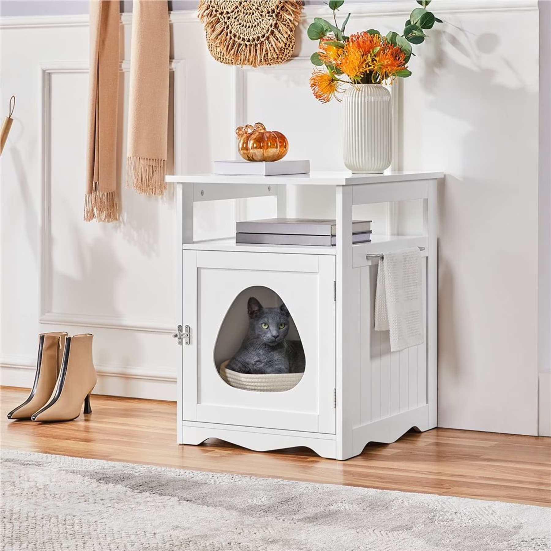 Yaheetech Yaheetech End Table Cat Litter Box Enclosure with Wooden Structure Open Shelf