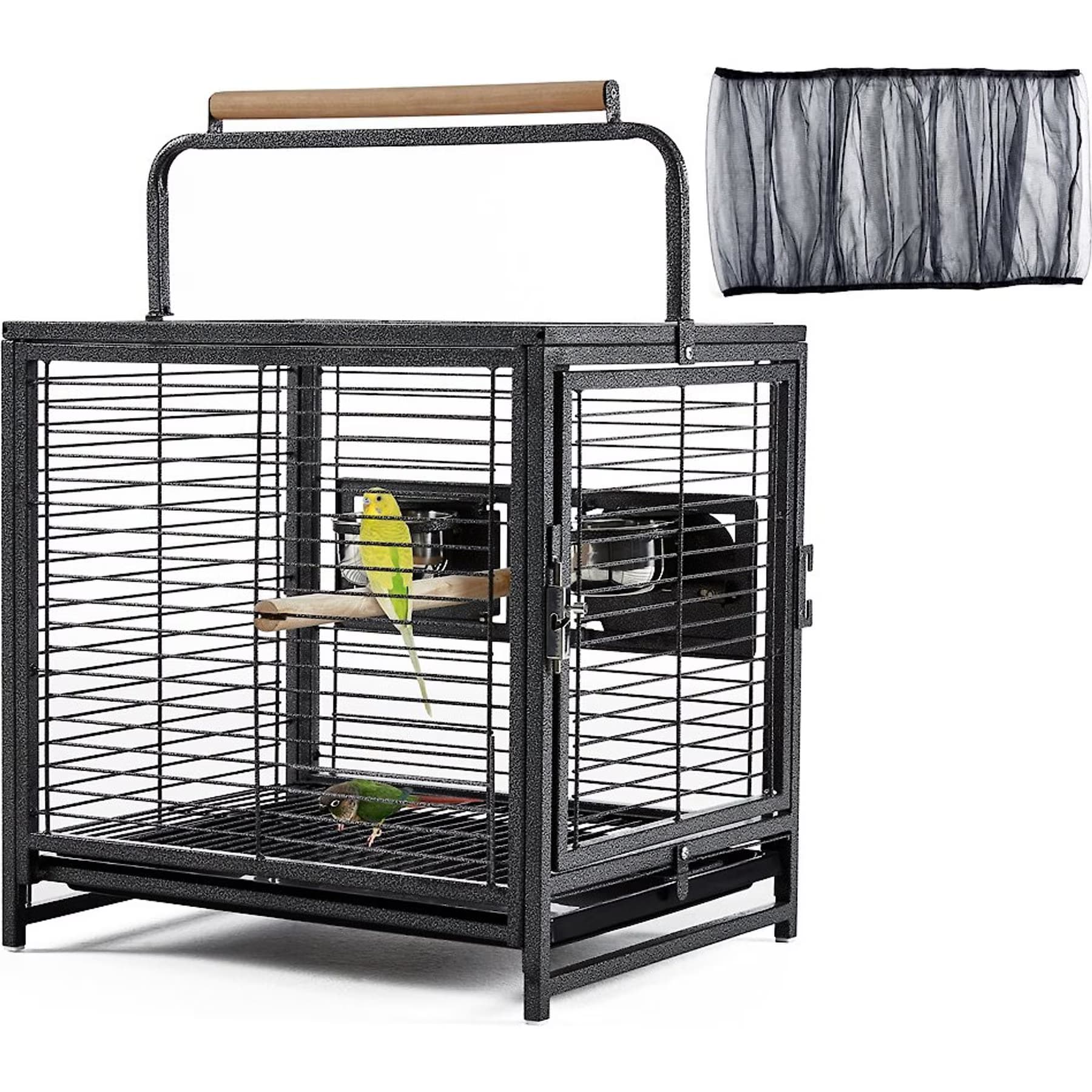 Yaheetech Yaheetech Iron Travel Bird Cage Carrier, Hammered Black, 26-in