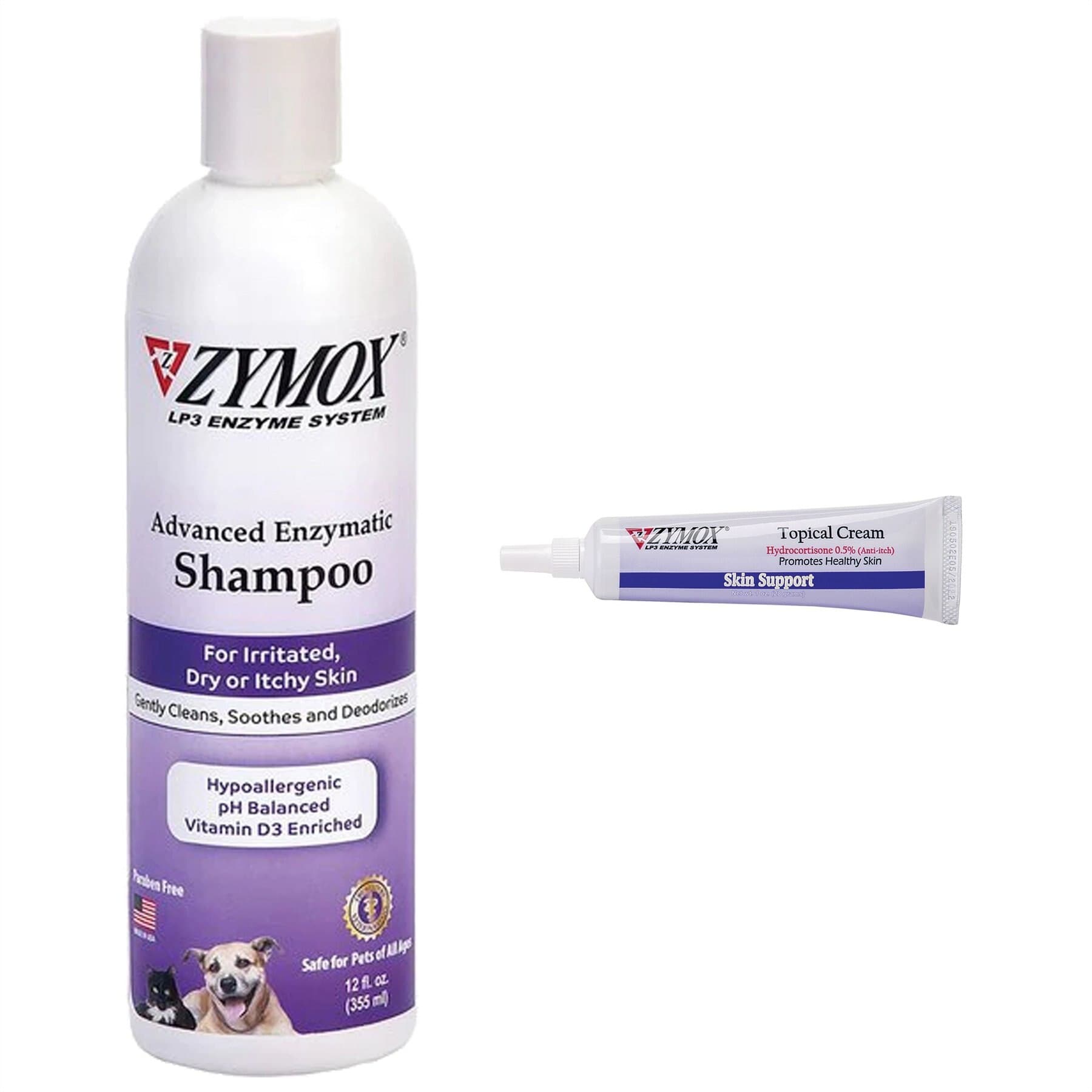 Zymox Zymox Topical Cream with Hydrocortisone 0.5%, 1-fl oz bottle + Advanced Enzymatic Oatmeal Cat & Dog Shampoo, 12-fl oz bottle