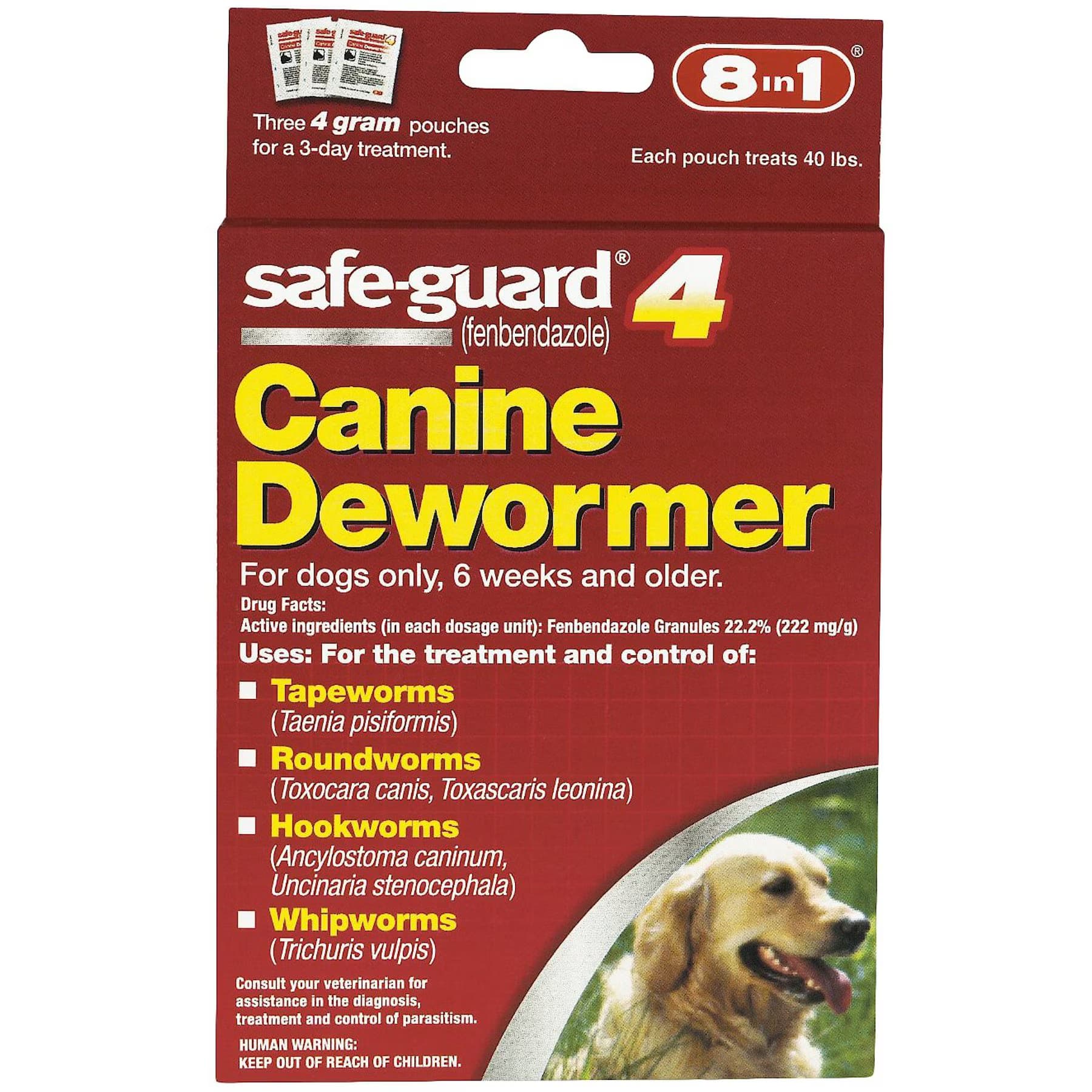 Safe-Guard Safe-Guard Dewormer for Hookworms, Roundworms, Tapeworms & Whipworms for Large Breed Dogs, 3 day treatment
