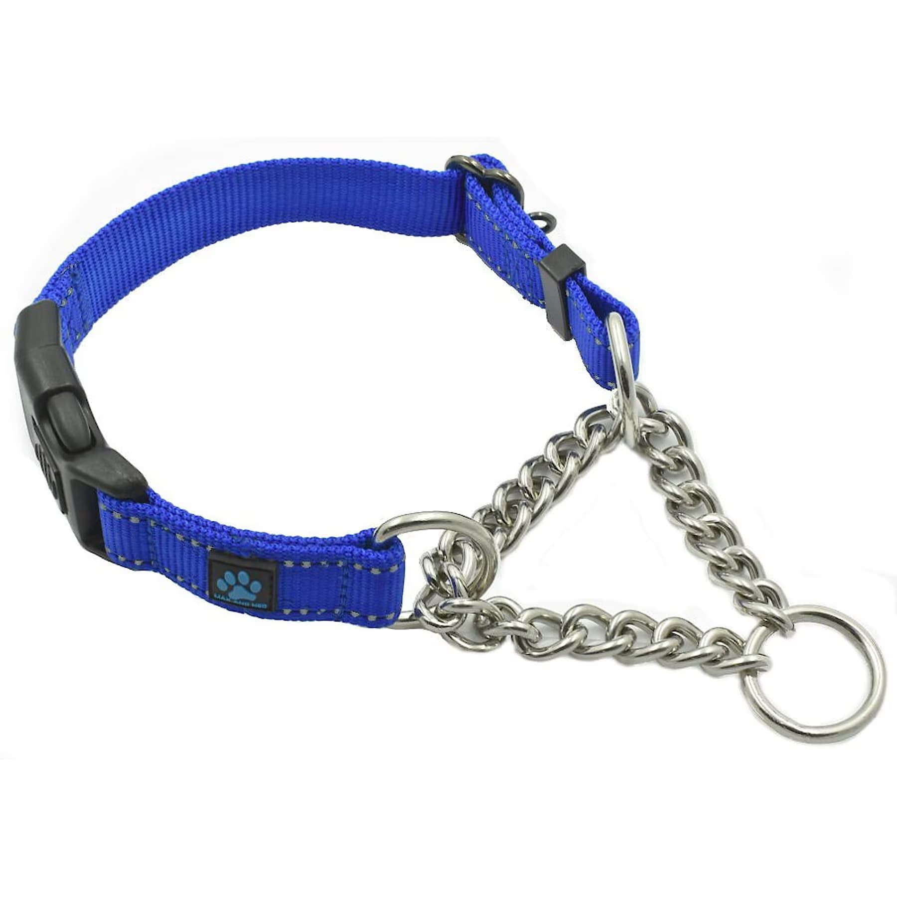 Max and Neo Dog Gear Max and Neo Dog Gear Nylon Reflective Martingale Dog Collar with Chain, Blue, Medium/Large: 16 to 19-in neck, 1-in wide