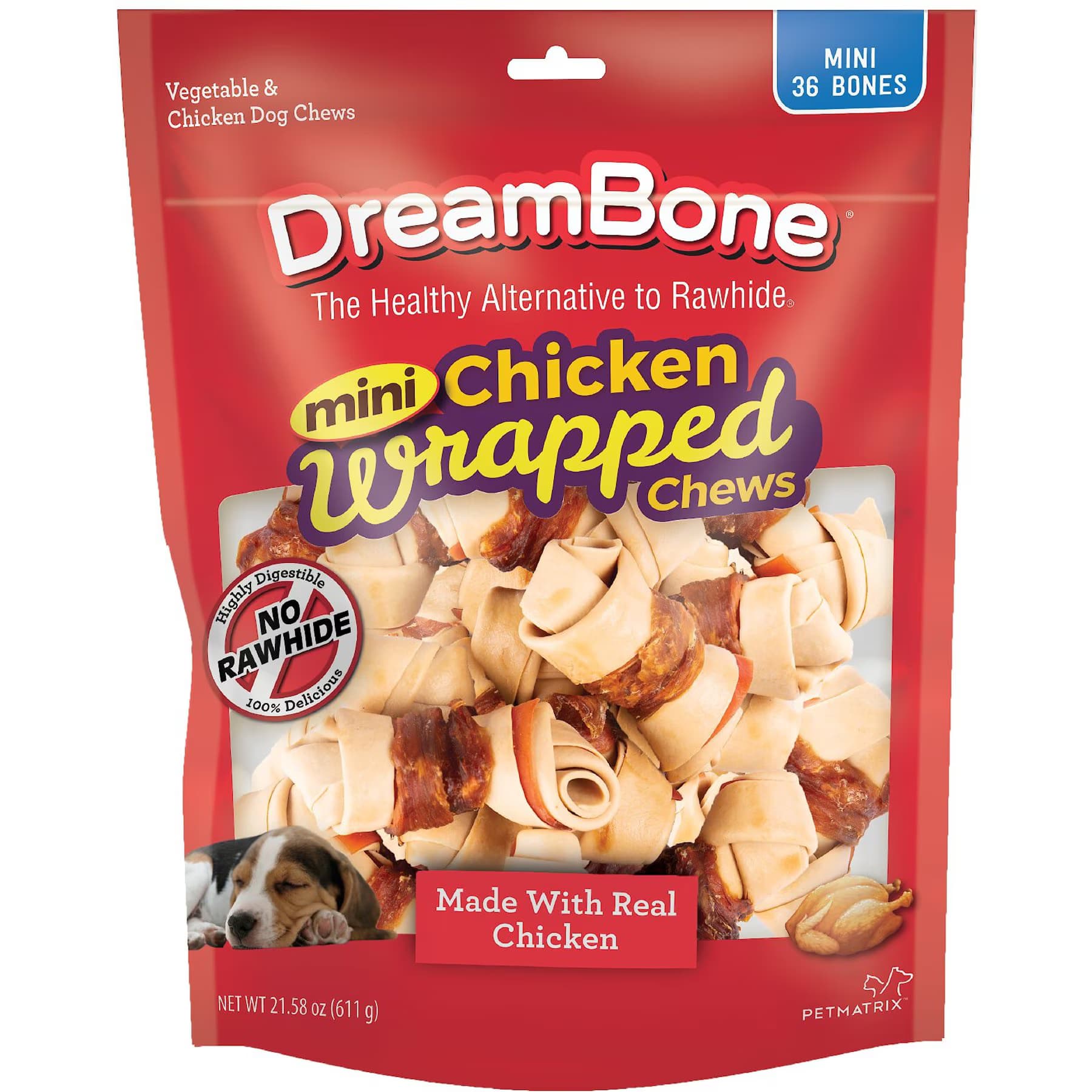 DreamBone DreamBone Chicken Wrapped Rawhide Free Chews Dog Bones, Mini