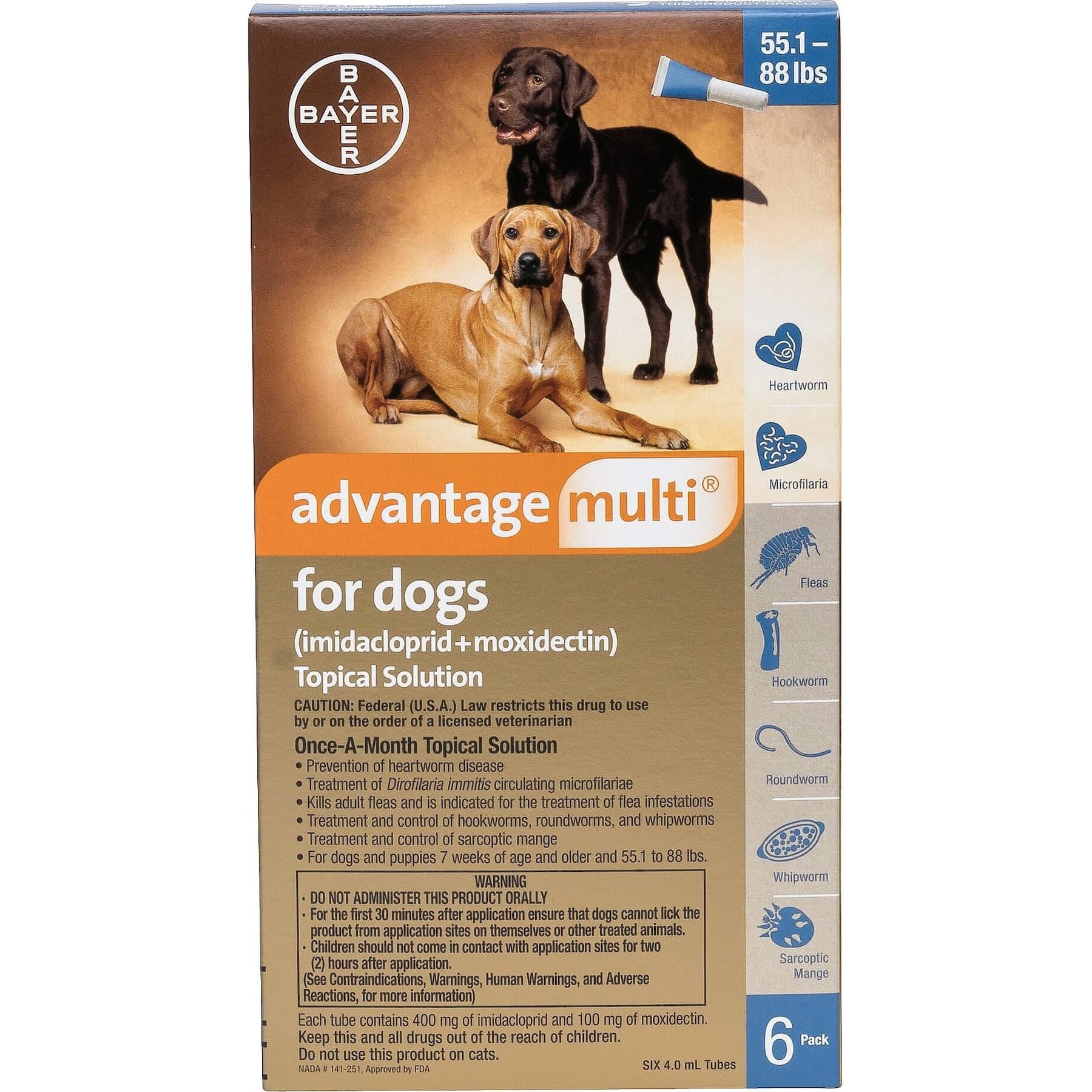 Advantage Multi Advantage Multi Topical Solution for Dogs, 55.1-88 lbs, (Blue Box), 12 Doses (12-mos. supply)