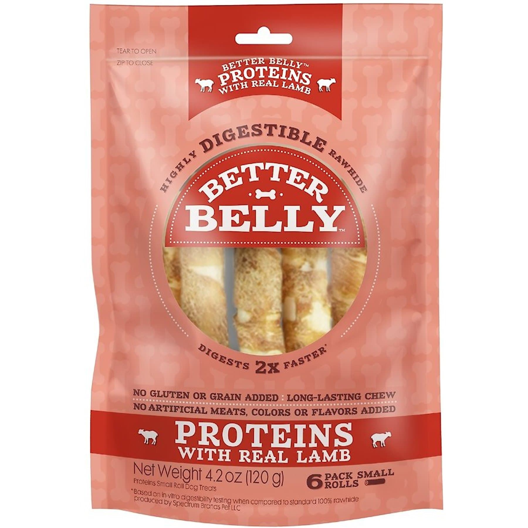 Better Belly Better Belly Proteins Rolls with Real Lamb Highly Digestible Rawhide Dog Treat Chew, Large