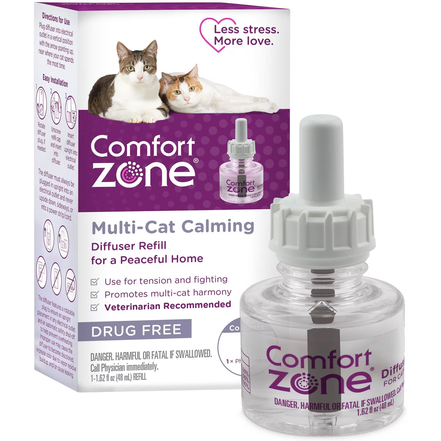 Comfort Zone Comfort Zone Multi-Cat Calming Pheromone Diffuser Refill for Cats, 30-day