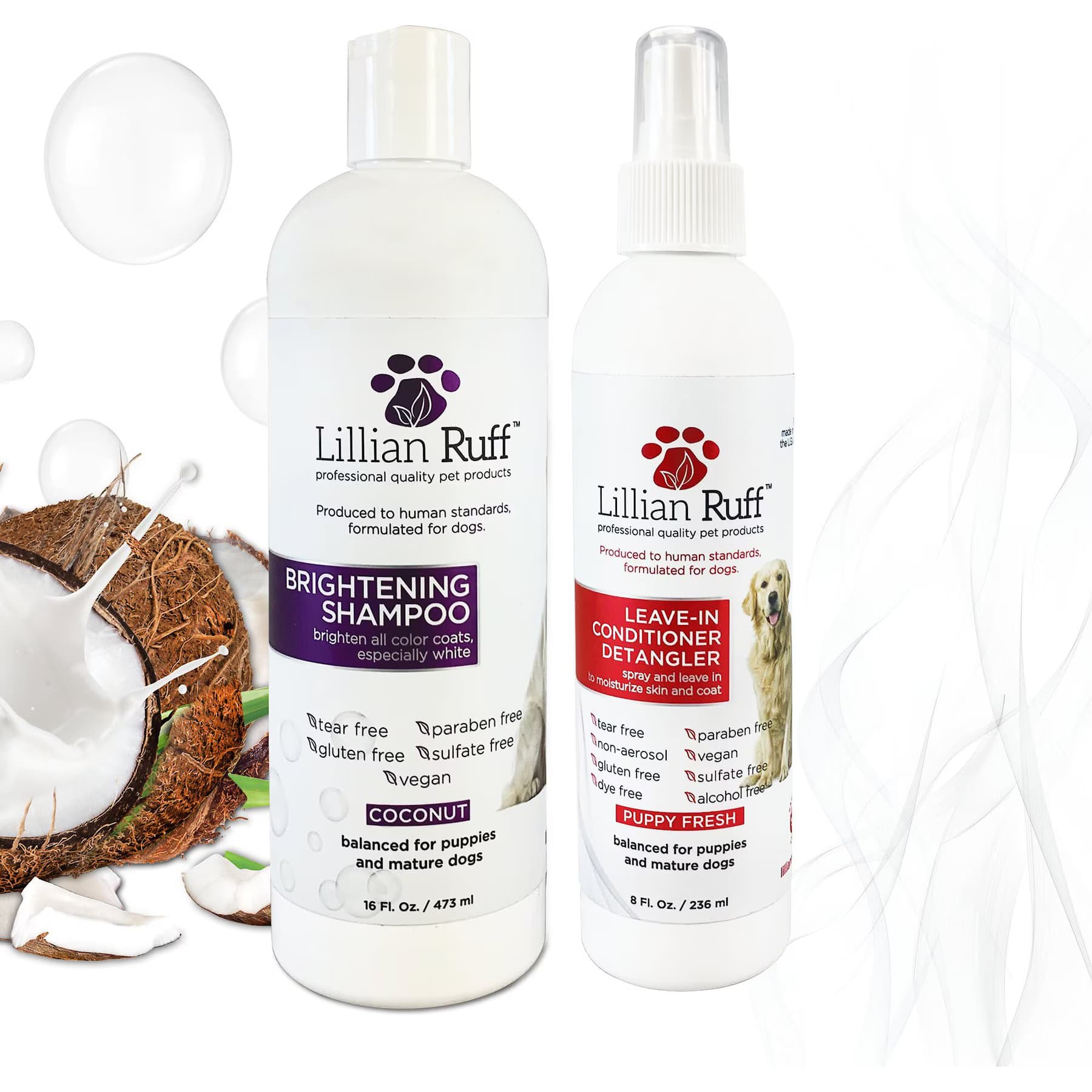 Lillian Ruff Lillian Ruff Brightening Dog & Cat Shampoo & Leave in Conditioner Set, 16-fl oz & 8-fl oz bottle