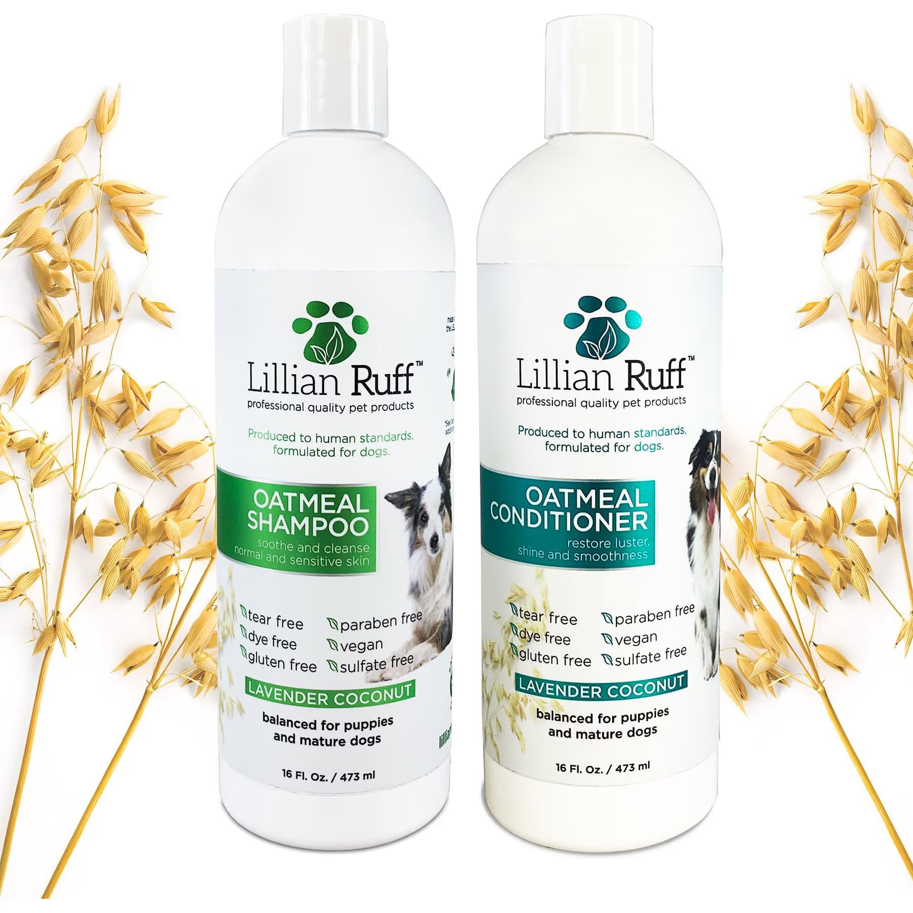 Lillian Ruff Lillian Ruff Oatmeal Dog & Cat Shampoo & Conditioner Set, 16-fl oz bottles