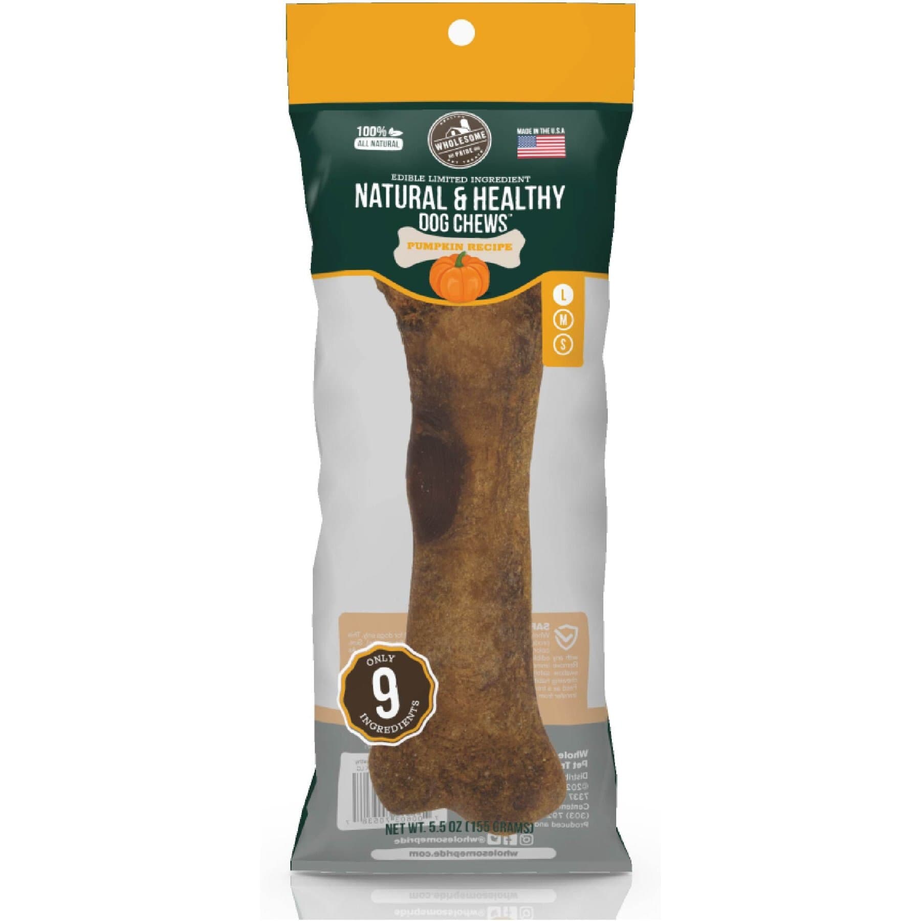 Wholesome Pride Pet Treats Wholesome Pride Pet Treats Natural & Healthy Pumpkin Chew Dog Treat, Medium