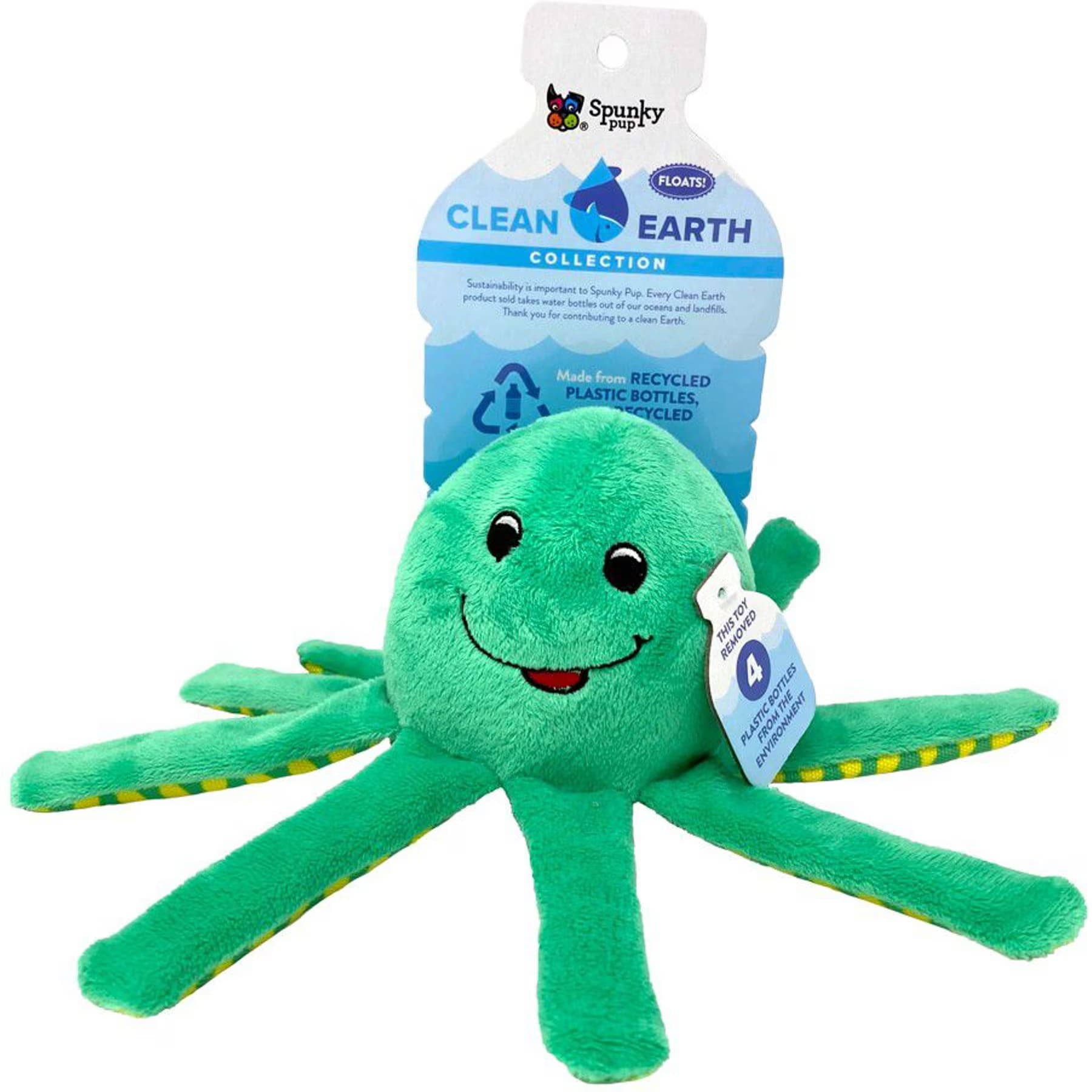 Spunky Pup Spunky Pup Clean Earth Plush Octopus Dog Toy, Green, Small